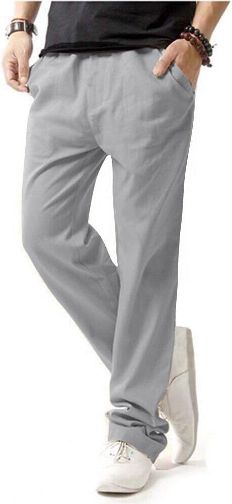 Hoerev Men Casual Beach Trousers Linen Trousers Pants M Grey