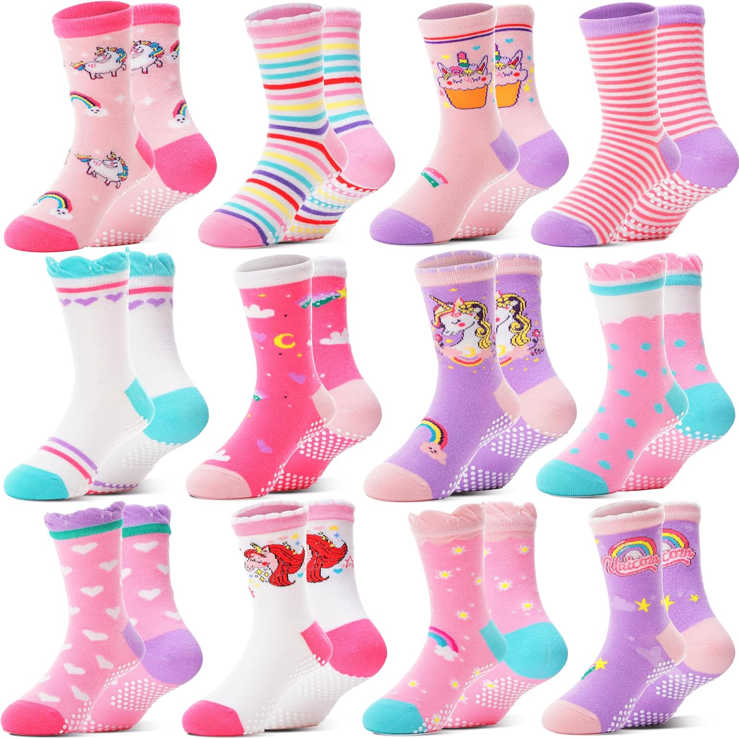Welwoos 12 Pairs Baby Girls Toddlers Grips Socks Non Slip Funny Animal Cartoon C...