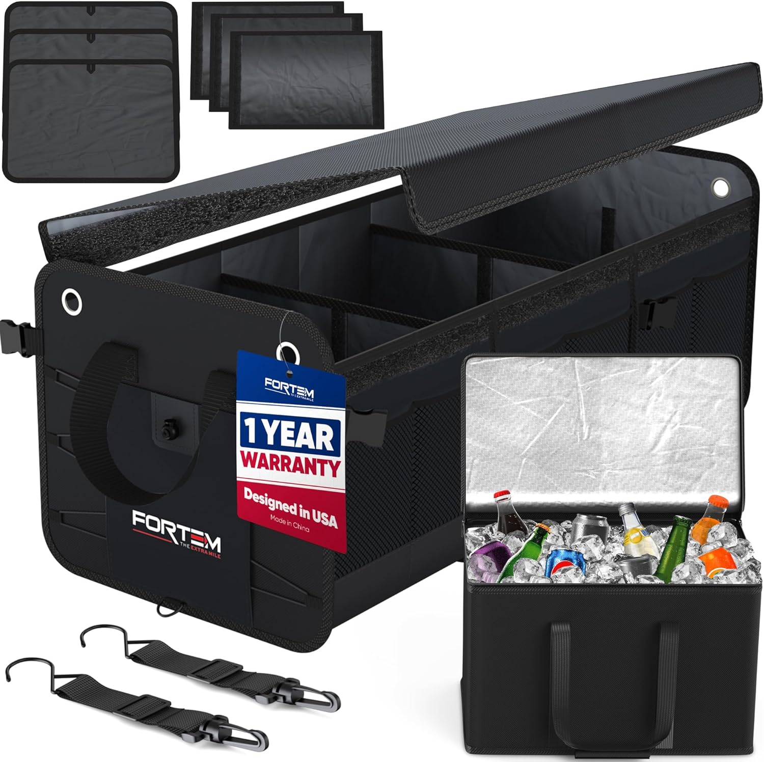 FORTEM SUV Trunk Organizer with Cooler, Car Organizer, Collapsible Multi-Compart...
