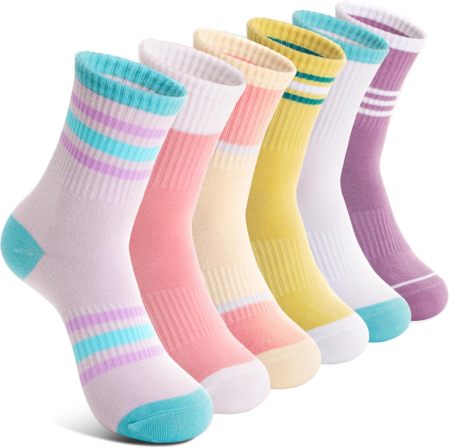 6 Pairs Kids Boys Girls Socks Athletic Basketball Youth Sport Crew Cotton Breath...