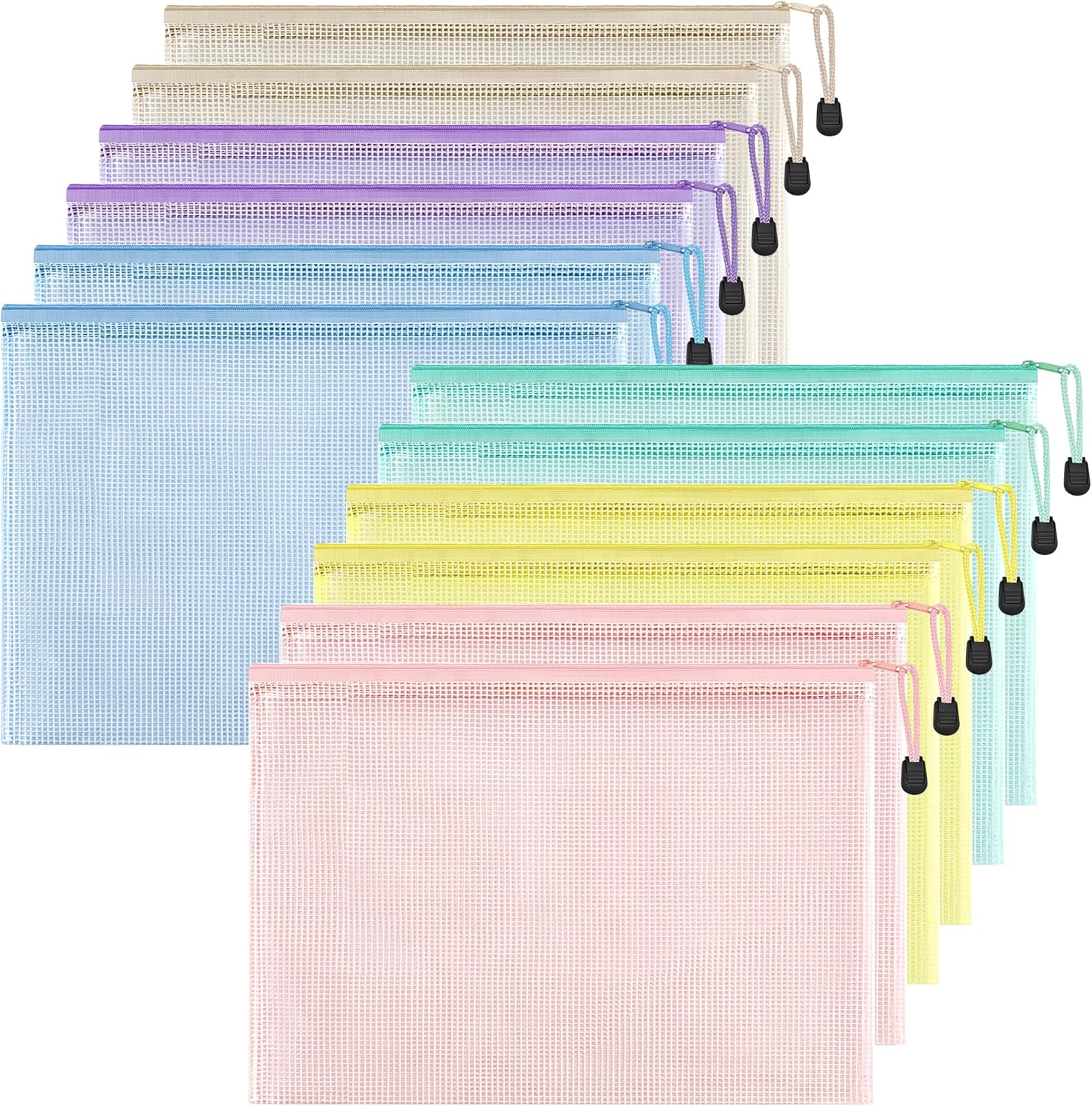 HEETA Zip Folders A4,12Pack Sturdy Plastic Zip Wallets Waterproof Mesh Bags with...