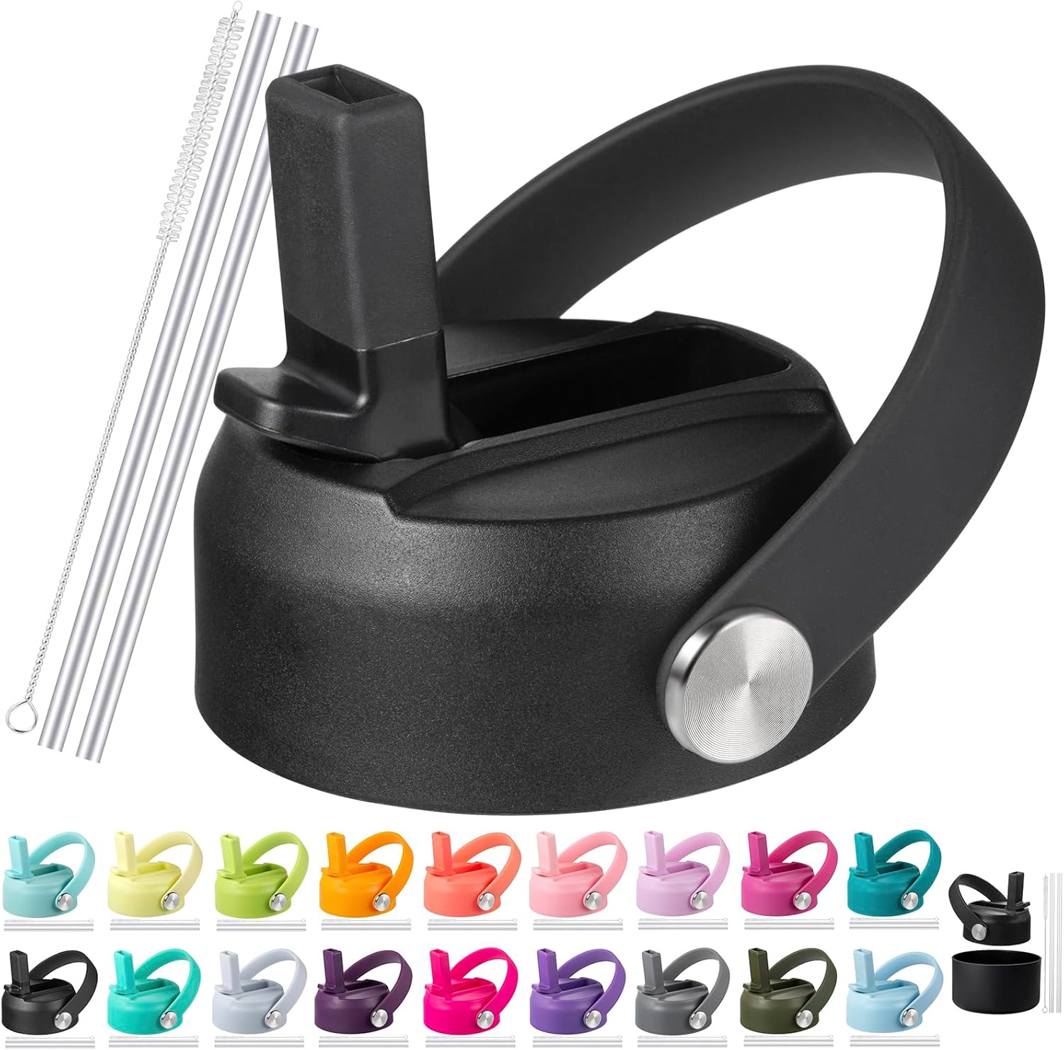 Straw Lid for Hydro Flask Wide Mouth 32 40 oz, Straw Lids with Flexible Handle a...
