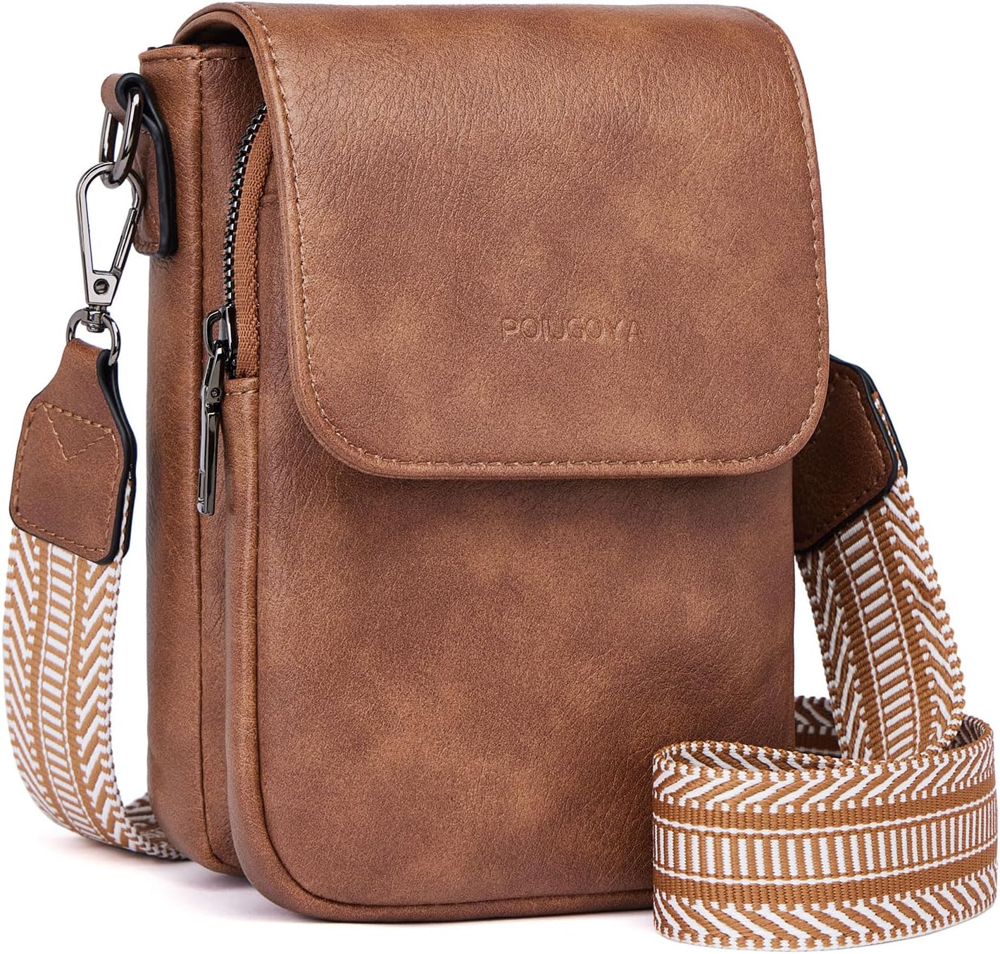POIUGOYA Small Crossbody Bags for Women Trendy,Leather Triple Compartment Cell P...