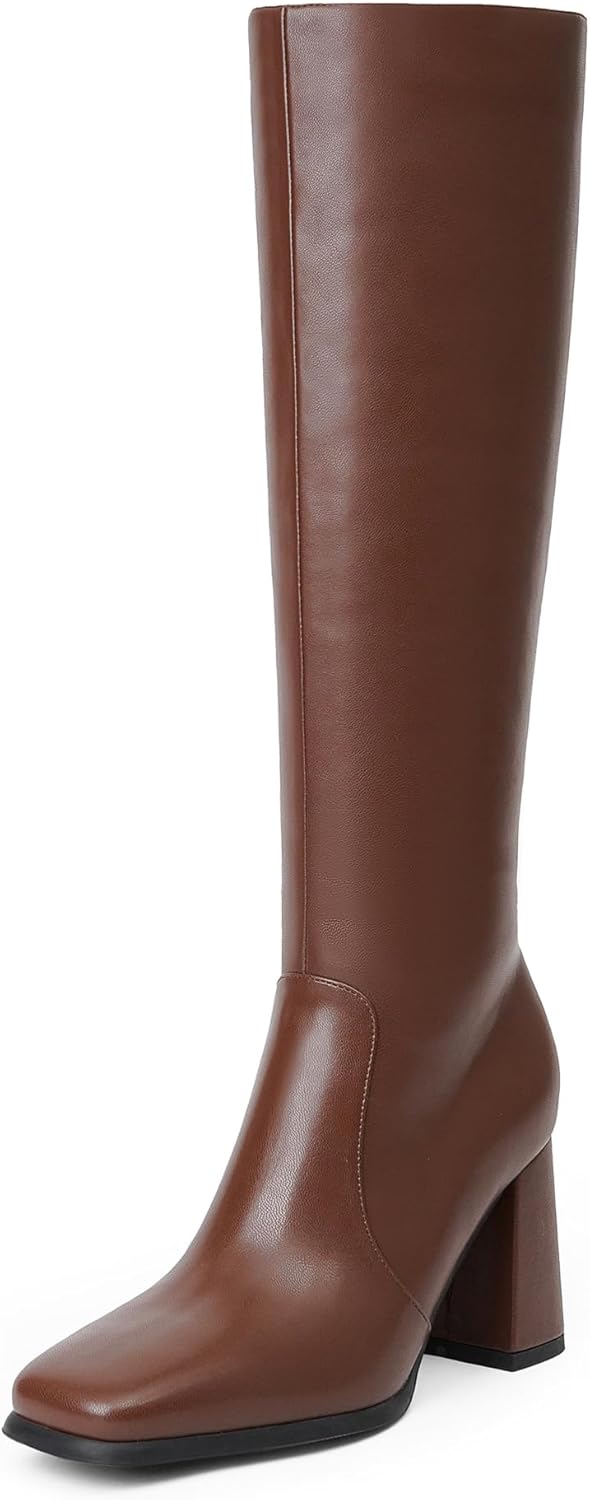 Modatope Knee High Boots Women Chunky Heel Square Toe Tall Boots for Women High...