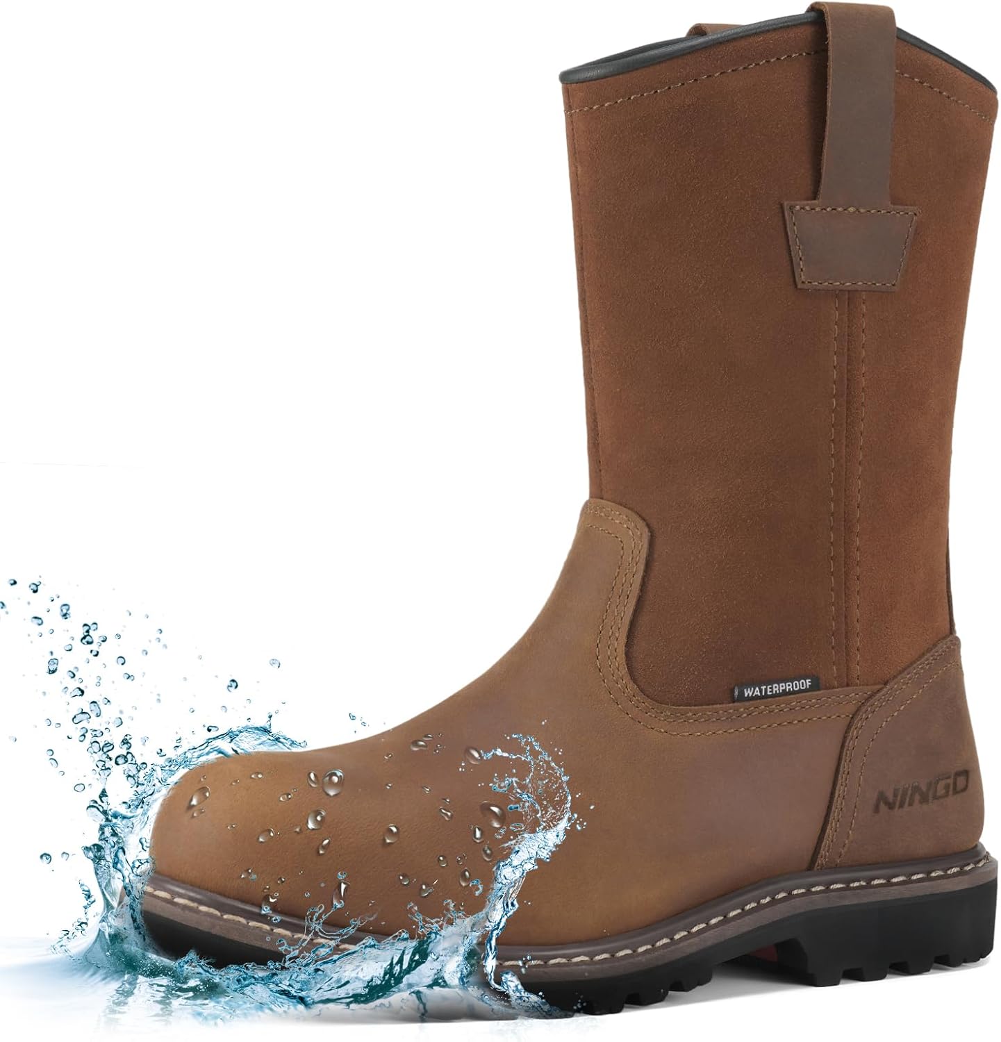 HISEA NINGO Mens Steel/Soft Toe Work Boots, 100% W...
