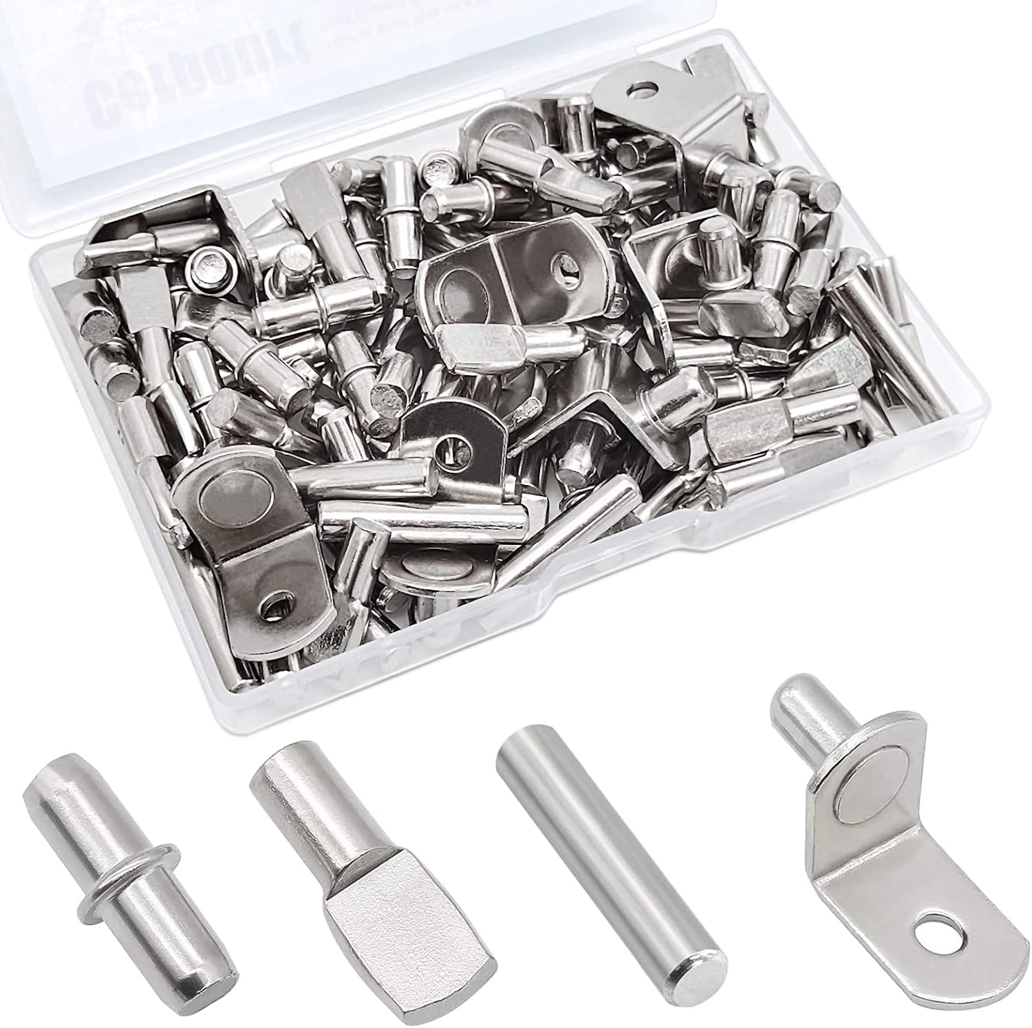 104Pcs Shelf Pins Kit,4 Styles Nickel Plated Shelf...