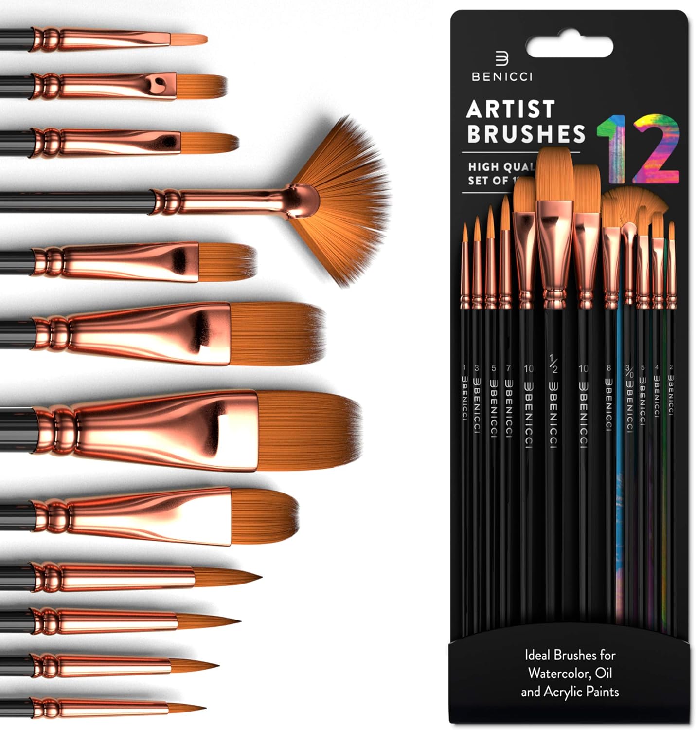 Professional Artist Paint Brush Set of 12 - Painting Brushes Kit for Kids, Adult...