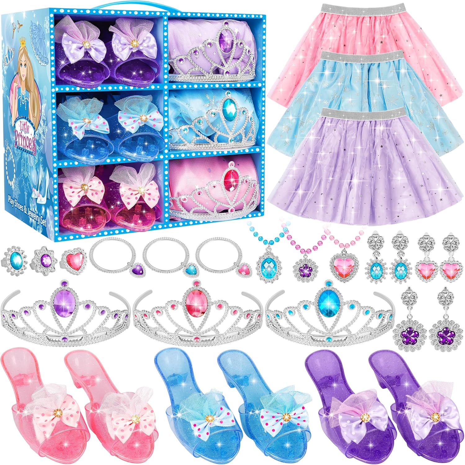 Princess Dress Up Toys & Jewelry Boutique, Costumes Set incl Color Skirts, Shoes...