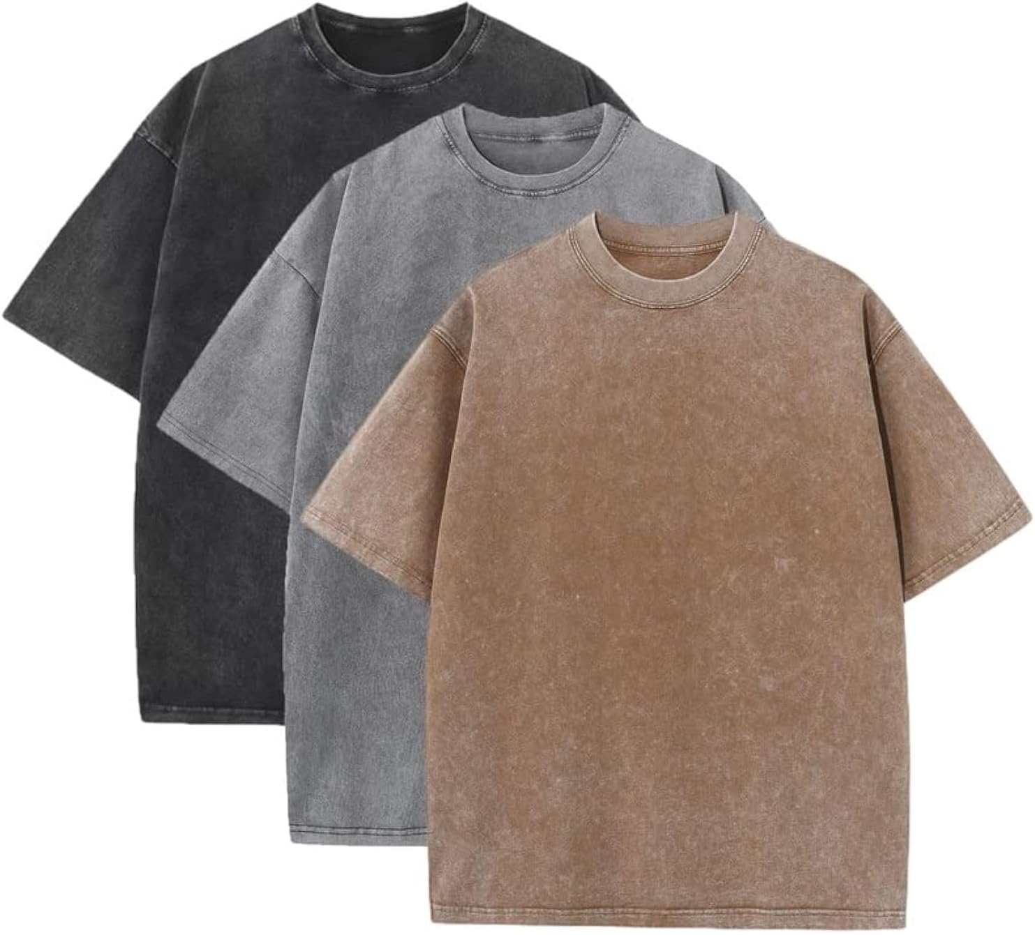 3 Pcs Men's Oversized Heavy Cotton Summer T-Shirts Vintage Tee Loose Fit Short S...
