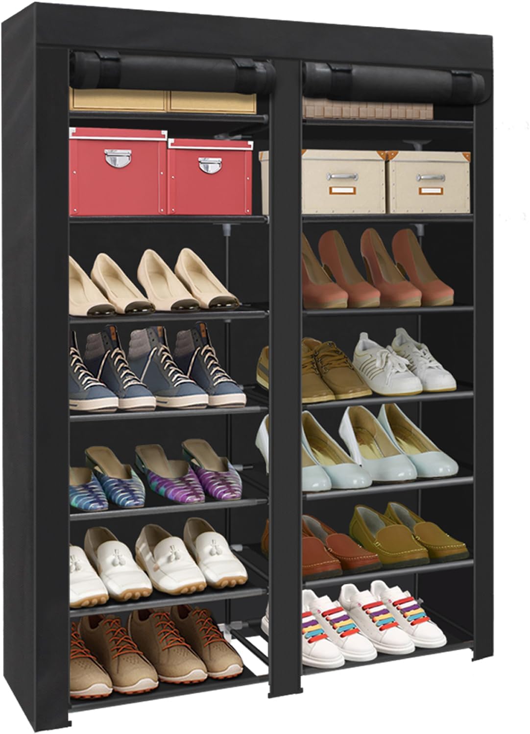 ERONE Shoe Rack Storage Organize, 28 Pairs Portable Double Row with Nonwoven Fab...