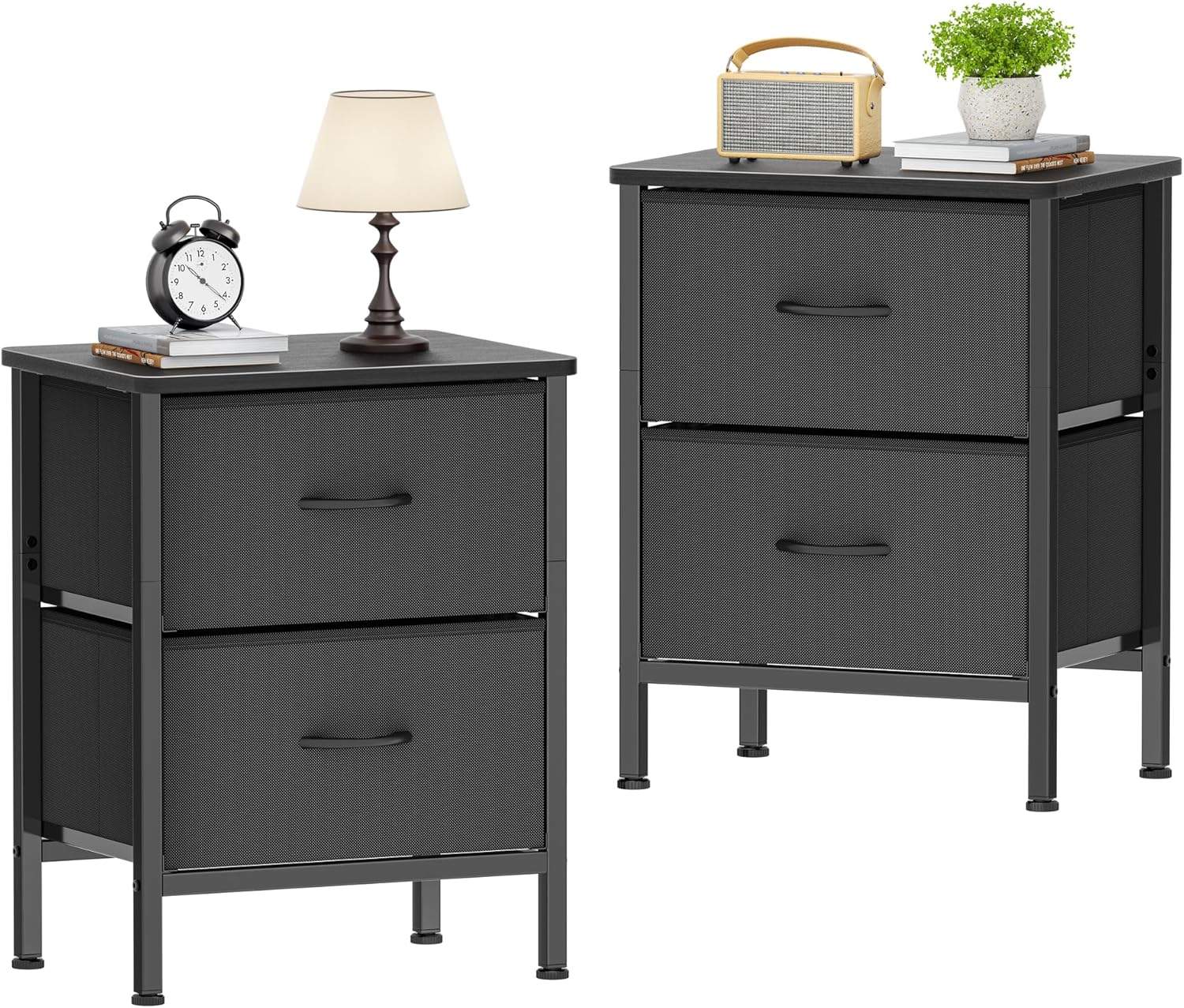 HOMIDEC Bedside Table Set of 2, Bedroom Bedside Cabinet with Metal Frame and 2 L...