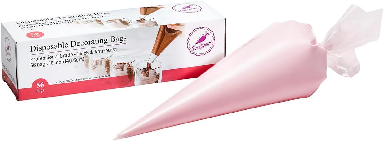 Keenpioneer Piping Bag - Disposable Cake Decorating Bag 56 Count (16 inch, Clear...