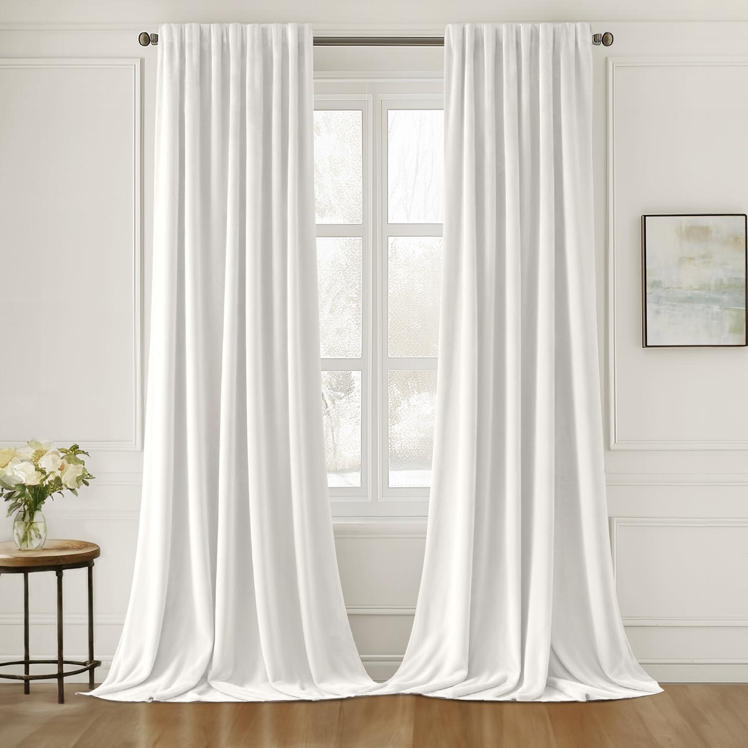 MIULEE White Velvet Curtains 84 inches Long 2 Panels - Luxury Pinch Pleated Room...