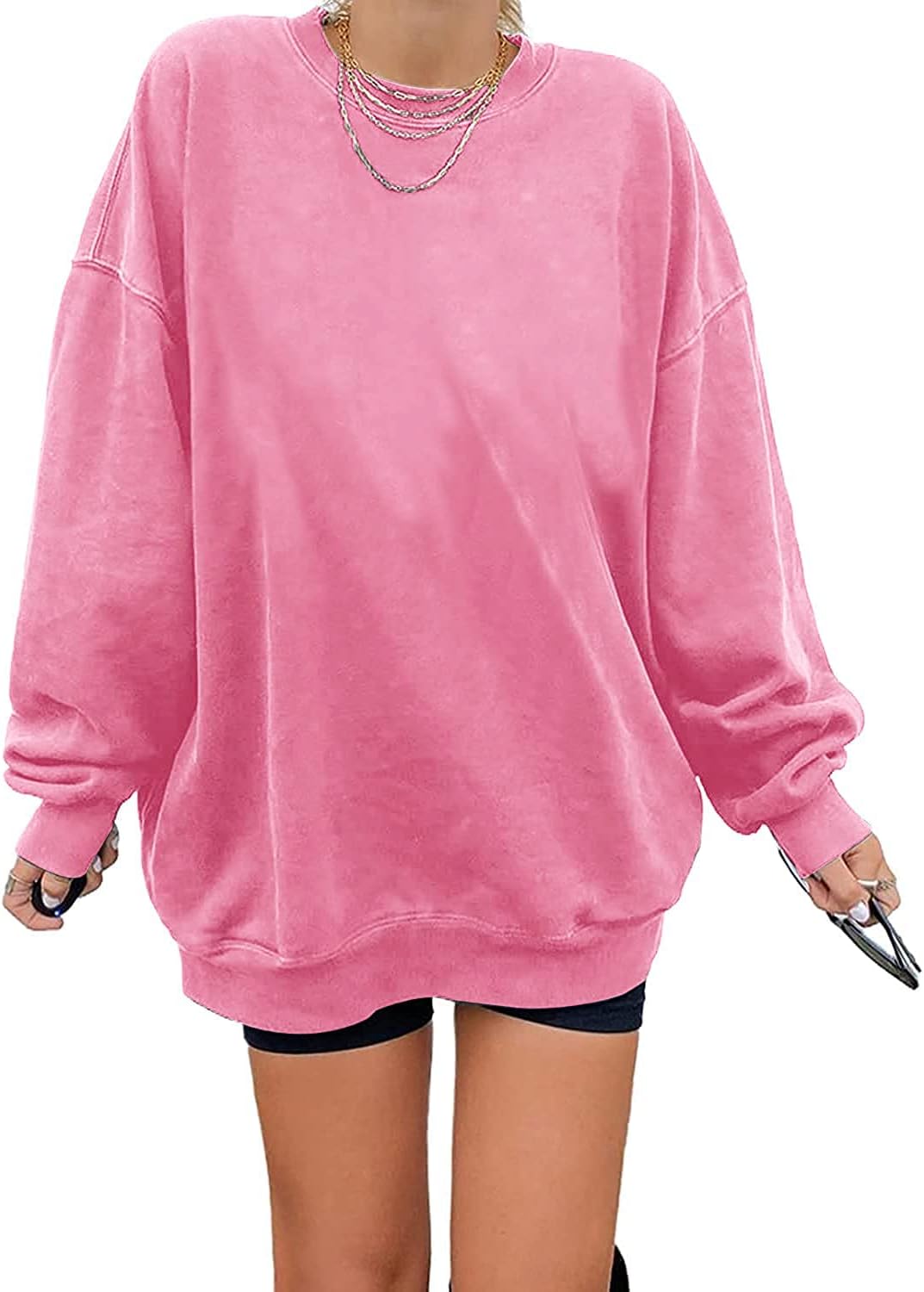 Ebifin Women's Oversized Long Sleeve Sweatshirts Pure Color Round Neck Casual Pu...
