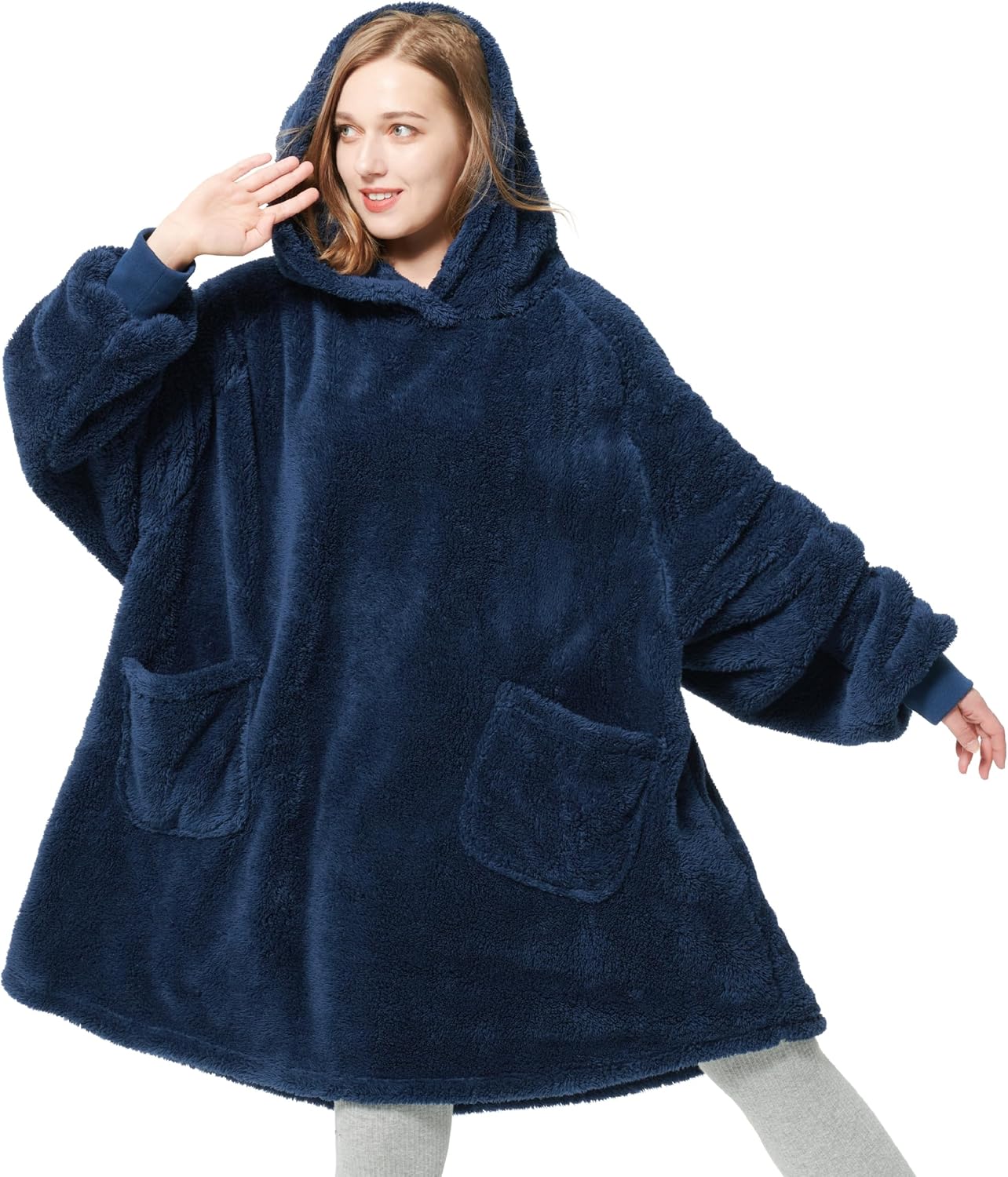 Bedsure Wearable Blanket Hoodie Women - Fluffy Fleece Hoodie Blanket for Men, Wa...