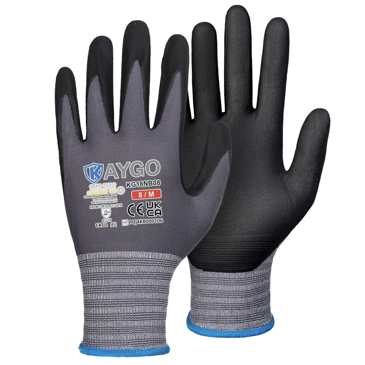 KAYGO 3 Pairs Safety Work Gloves MicroFoam Nitrile Coated, KG18N,Seamless Knit N...