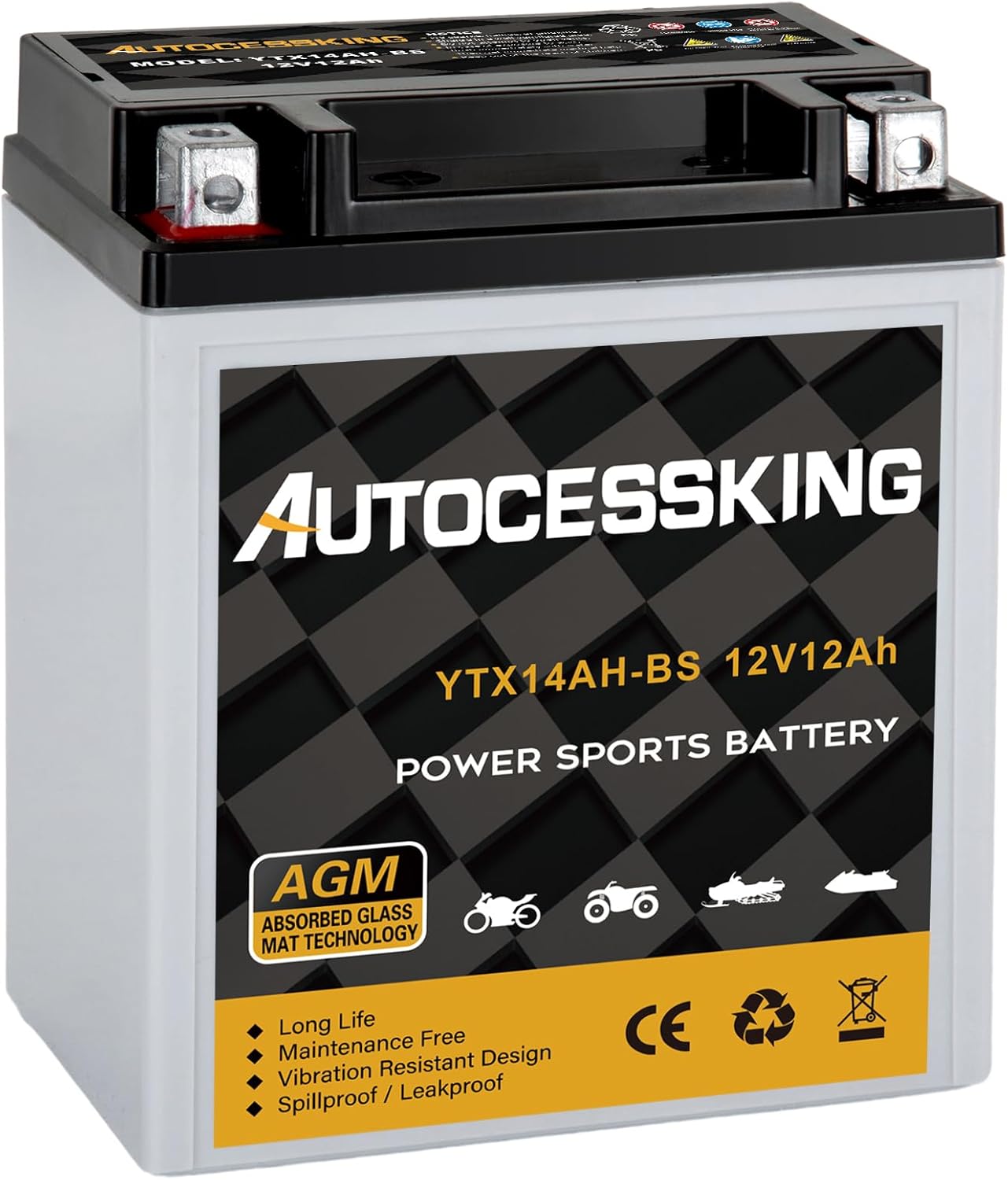 YTX14AH-BS 12V 12Ah Battery, Rechargeable Sealed AGM Battery Maintenance Free Po...
