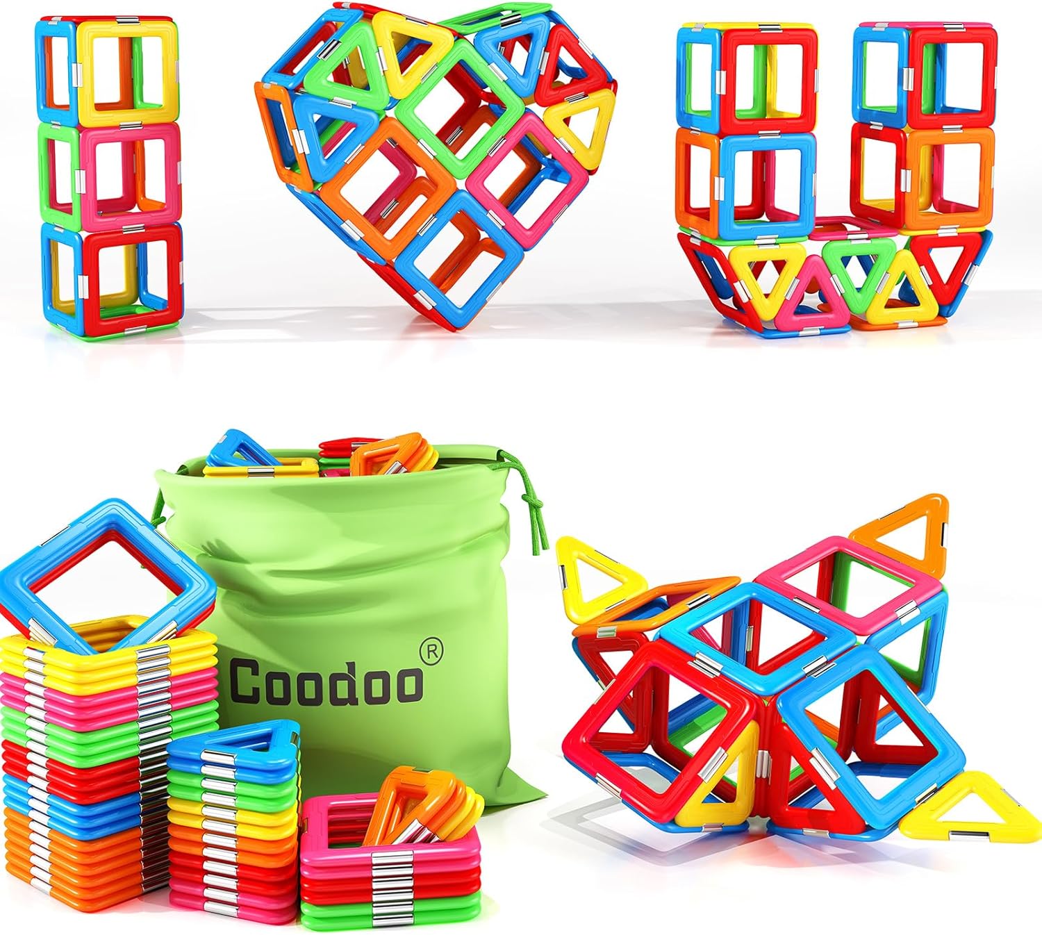 Coodoo Upgraded Magnetic Blocks Tough Tiles STEM Toys for 3+ Year Old Boys and G...