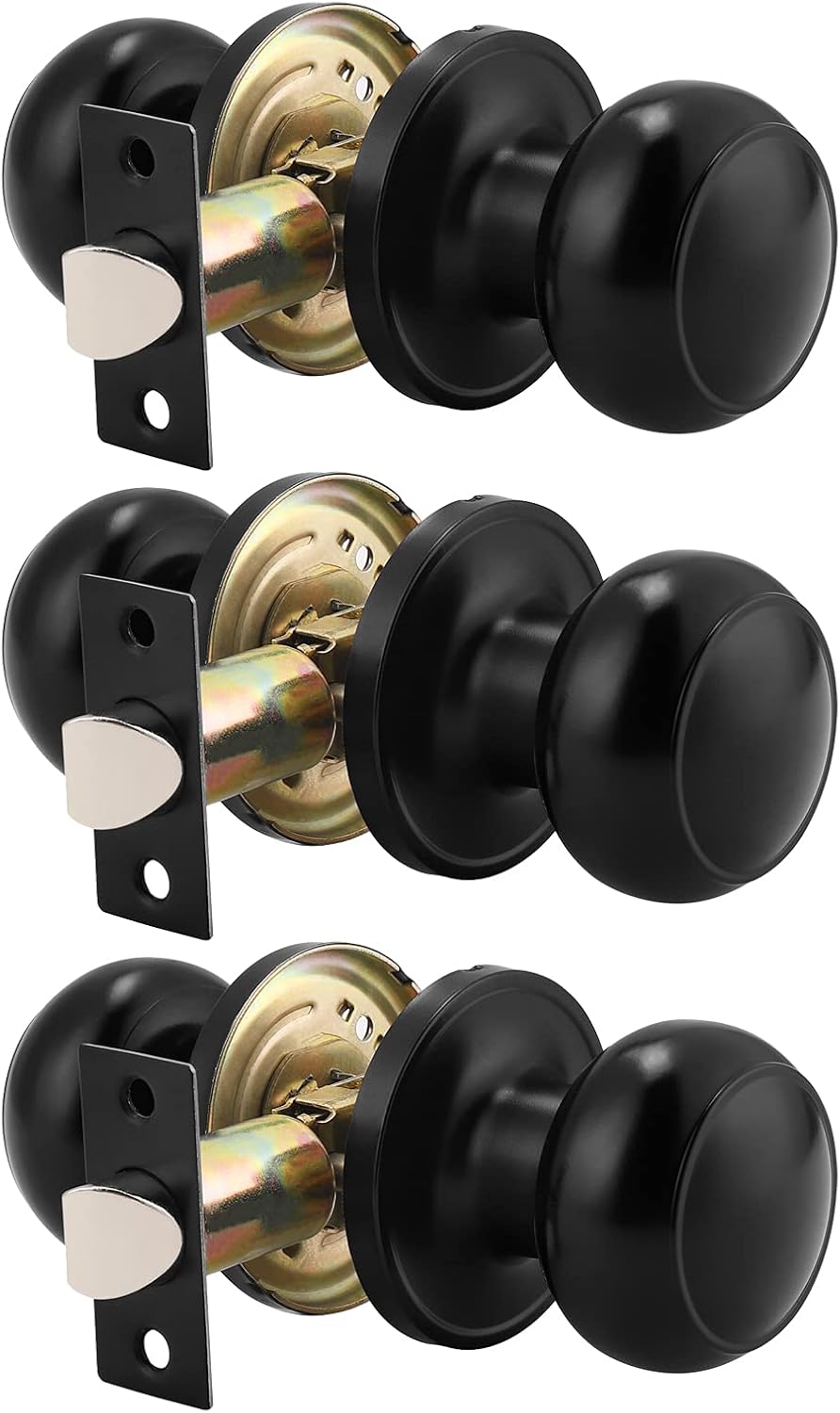 Probrico (3 Pack Round Passage Door Knob(Non-Locking Knobs), Keyless Doorknobs I...