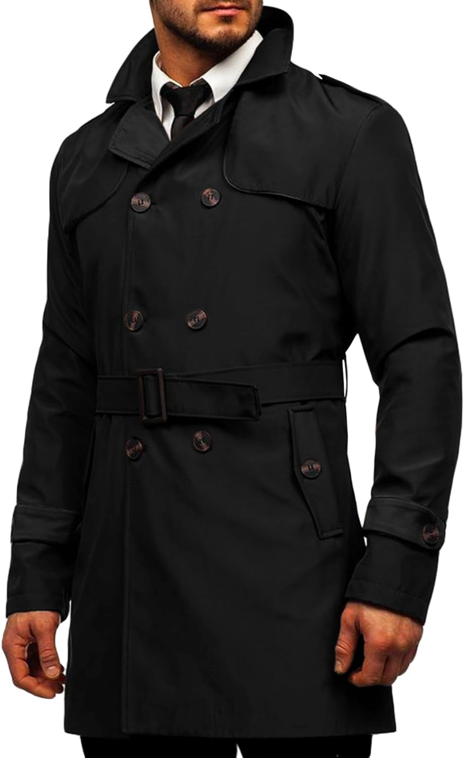Makkrom Men's Trench Coat Slim fit Double Breasted Notched Lapel Belted Windbrea...