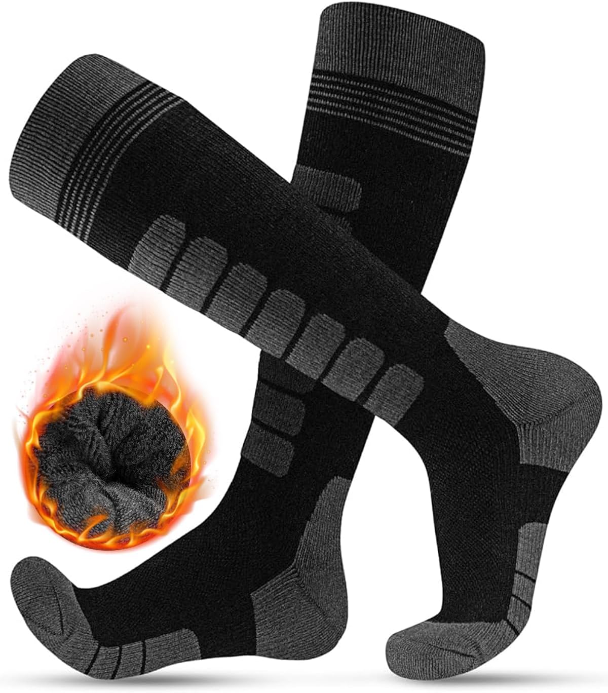 FORVEVO 2 Pairs Merino Wool Ski Socks,Knee-High Thermal Socks Cushioned Breathab...