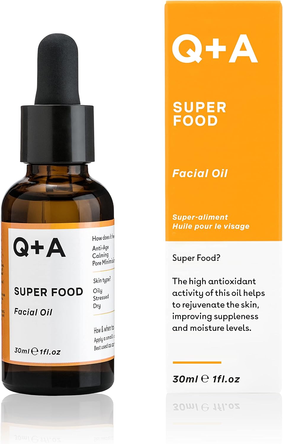 Q+A Super Food Facial Oil, Complexion-Boosting Blend with Vitamins A, C, E, & F,...