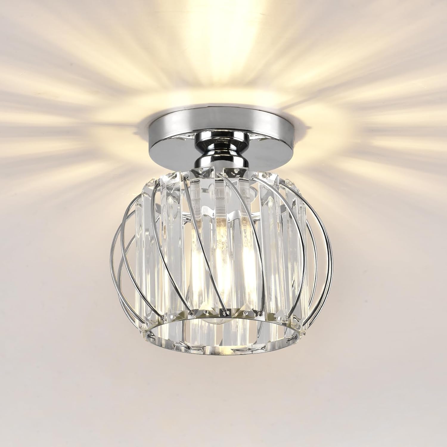 Hudi Fyier Chandelier Crystals Ceiling Lighting Fixtures, Chrome Modern Mini Cei...