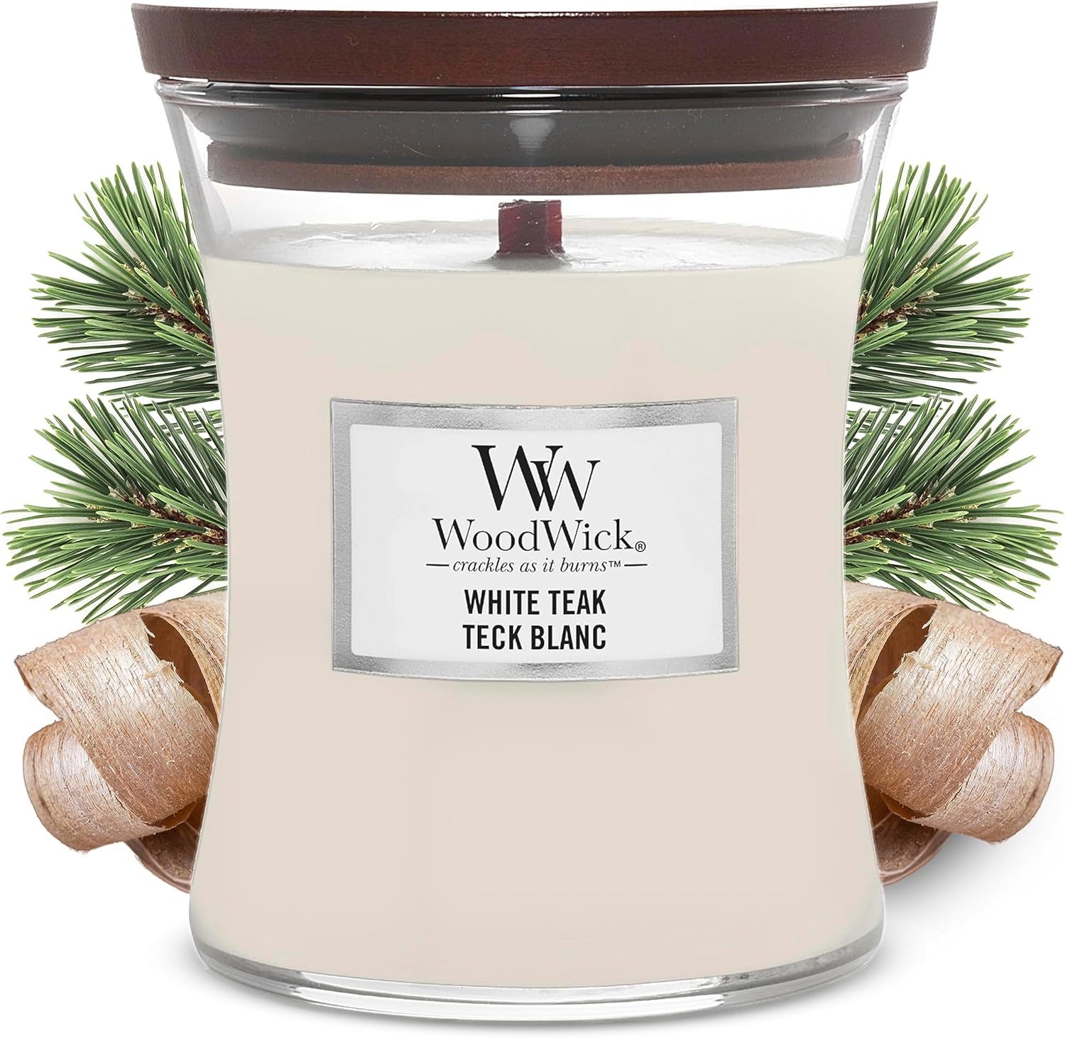 WoodWick Candle, Paraffin Wax, White Teak, Medium