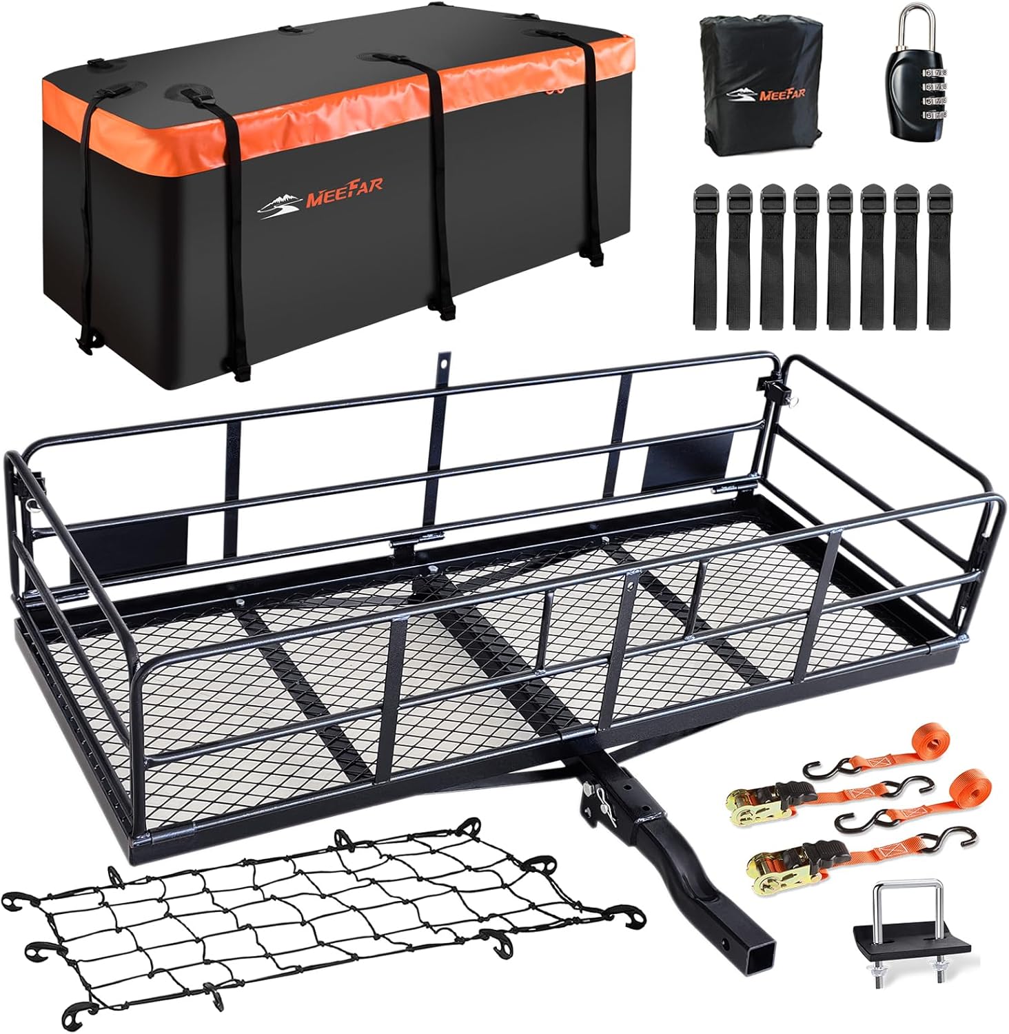 MeeFar High Rail Trailer Folding Hitch Mount Cargo Carrier Basket 60" X 24" X 14...