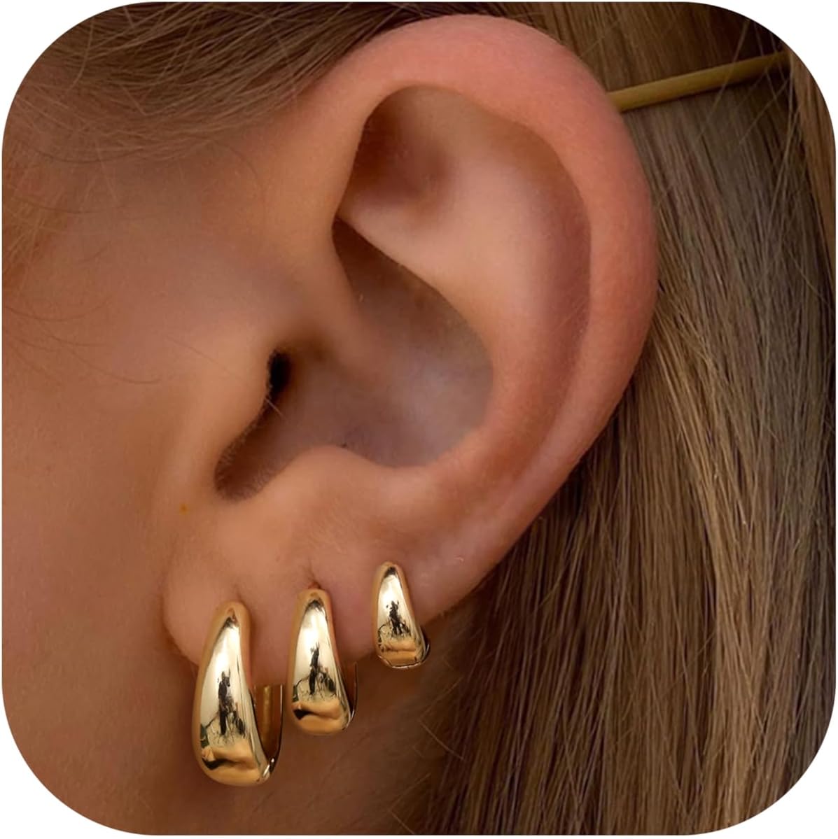 BESTEEL 3Pairs Gold Hoop Earrings Set for Women Chunky Gold Silver Hoop Earrings...