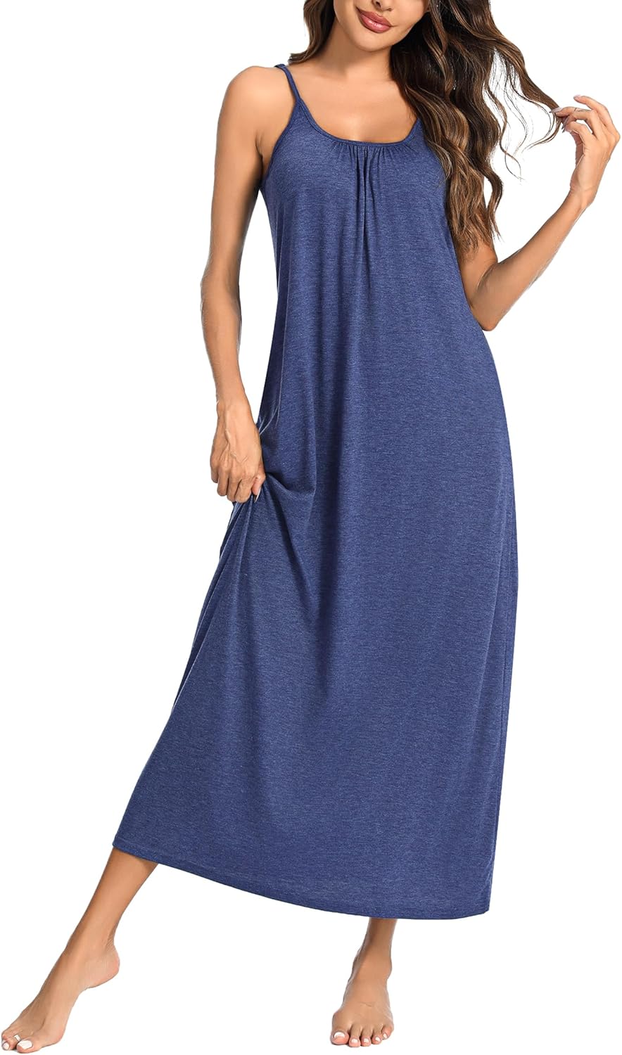Uniexcosm Long Nightdress with Pockets Sleeveless Cotton Nighties for Women Bagg...