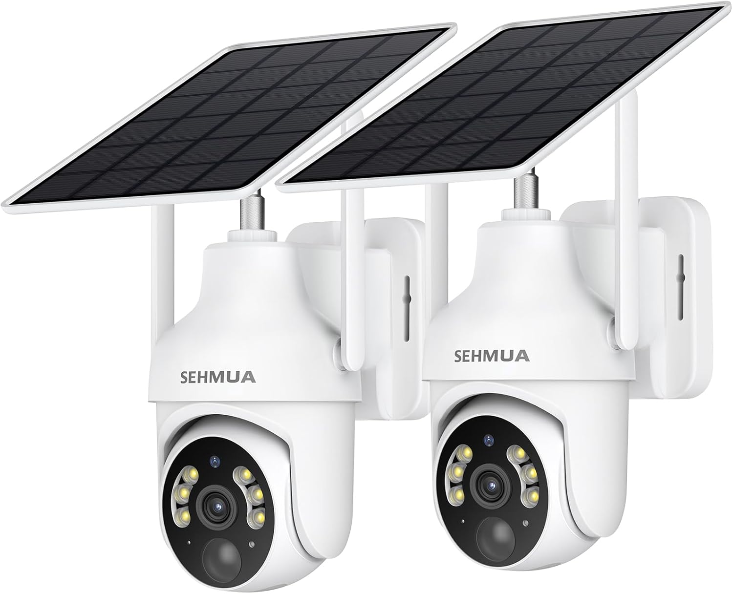 SEHMUA 2K Solar Security Cameras Wireless Outdoor, 2 Pack 360° View Pan/Tilt WiF...