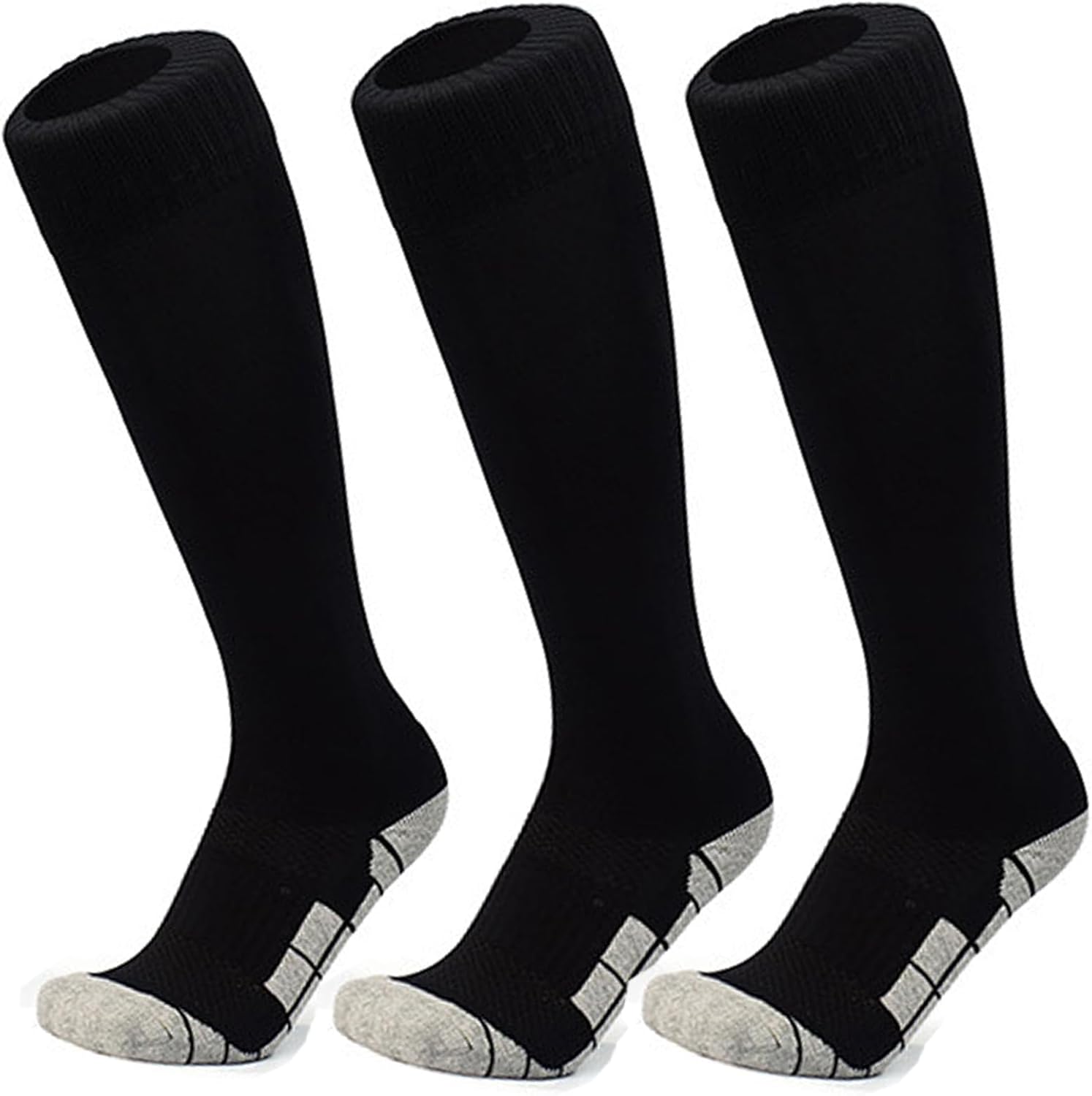 Lanjue 3 Pairs Kids Football Socks, Black Boys Football Socks Long Tube Children...