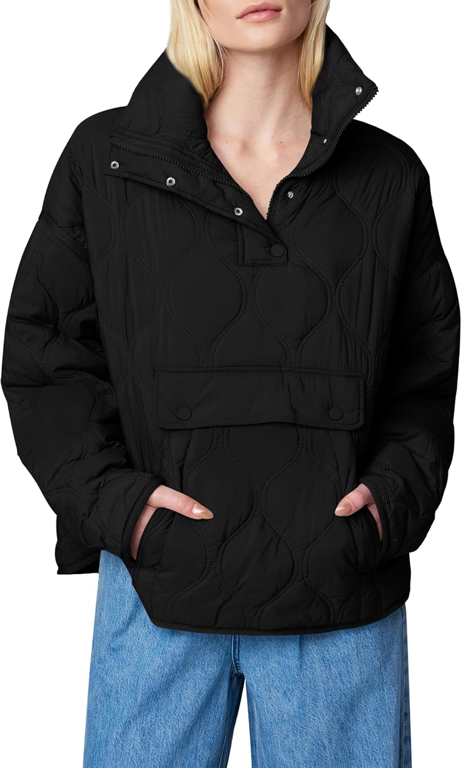 Yousify Womens Puffer Jackets Pullover Quilted Lightweight Jacket Long Sleeve Ha...