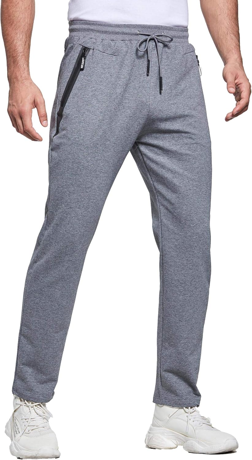 Tansozer Mens Joggers Slim Fit Jogging Bottoms Zip Pockets L Dark Grey