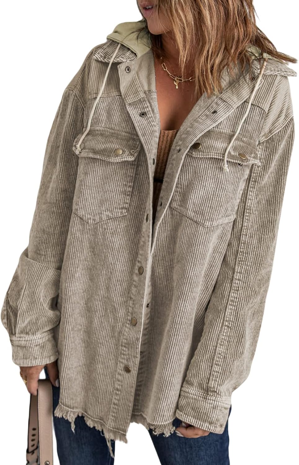 Dokotoo Womens 2024 Fall Corduroy Shacket Jacket Long Sleeve Button Down Color B...