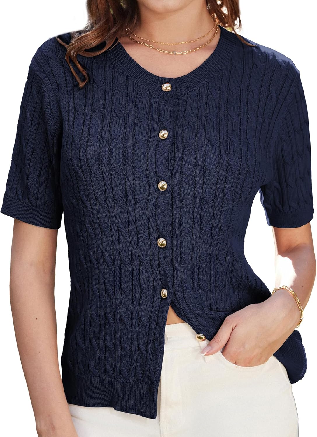 GRACE KARIN Women's Short Sleeve Cable Knit Summer Cardigan Sweater Lightweight...