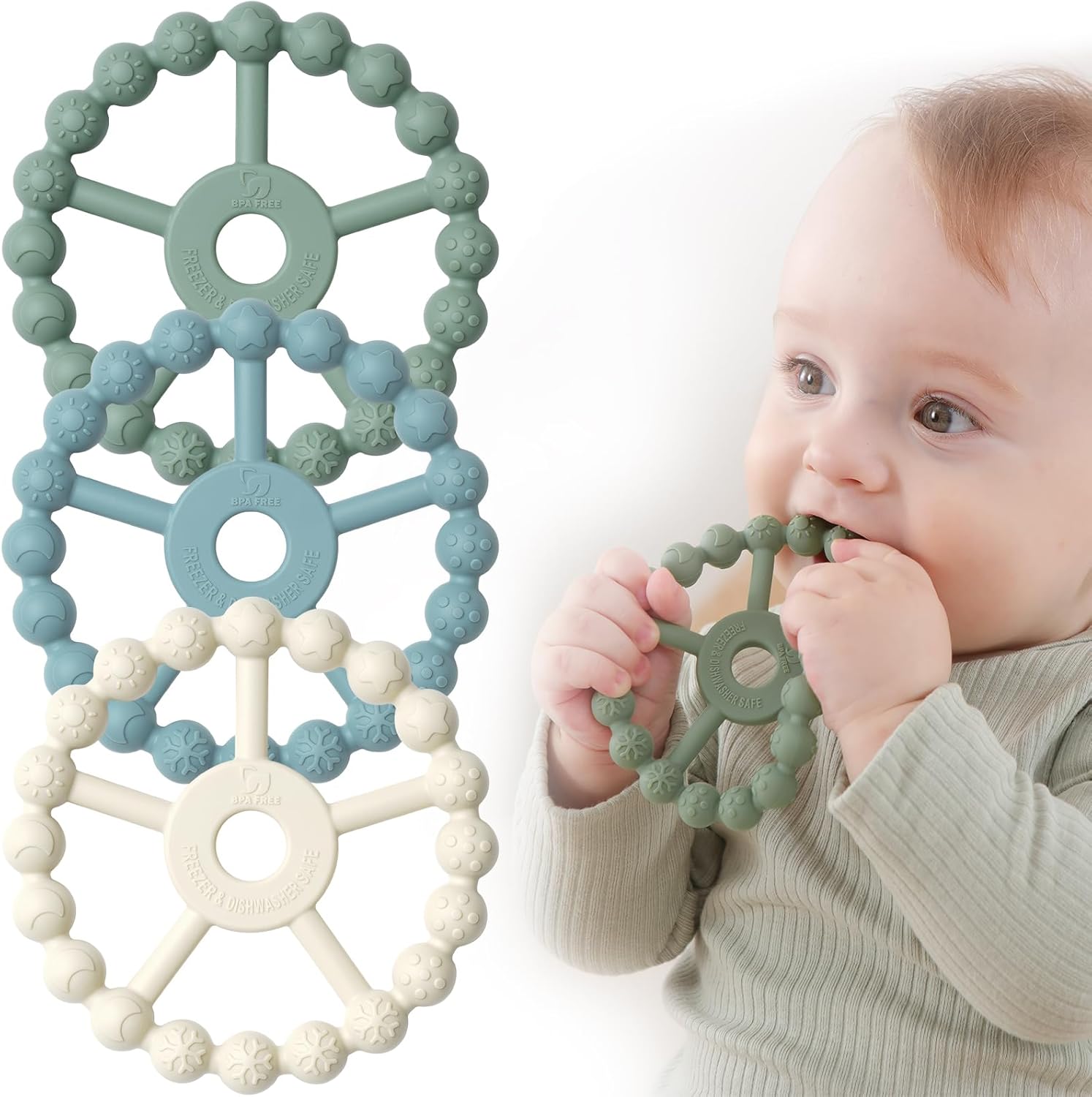 3 Pack Ring Teether, Silicone Teething Ring Toys for Babies 0-6 Months, Seposeve...