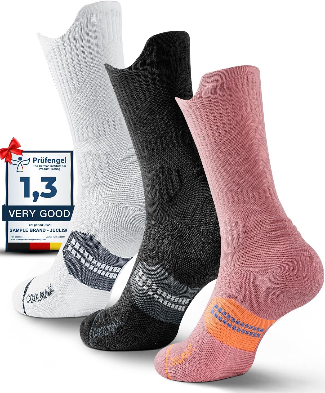 Bamboo Viscose Compression Running Crew Socks, Moisture Wicking Anti-Blister Hik...