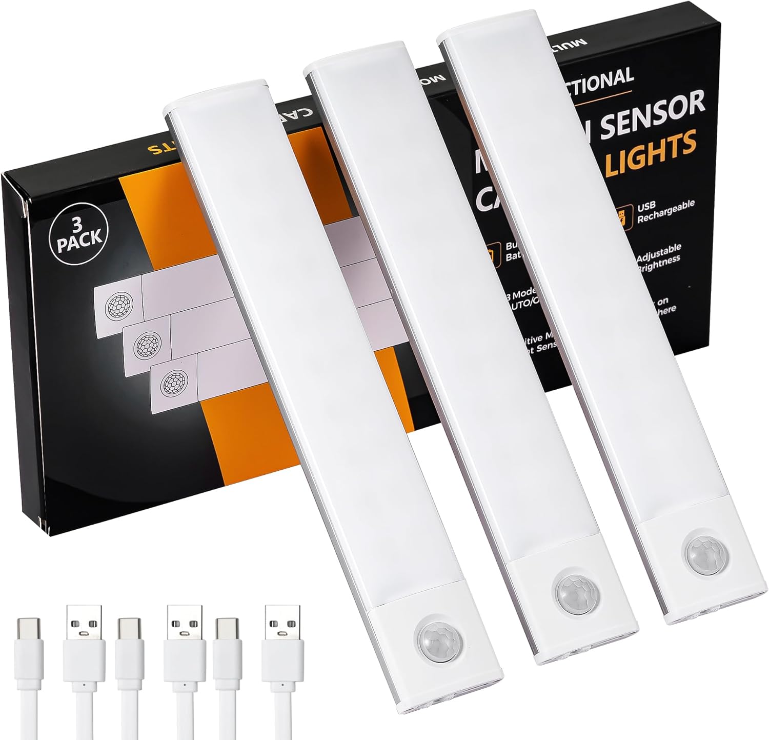 innolife Under Cabinet Kitchen Lights,3 Pack 1200mAh 40 LED Motion Sensor Dimmab...