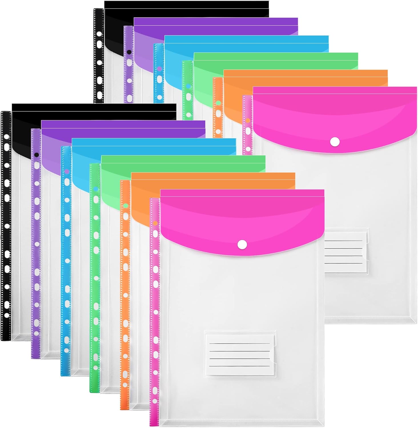 TOOELMON Punched Pockets A4 Plastic Wallets 12 Pack A4 Folders Wallets Plastic D...