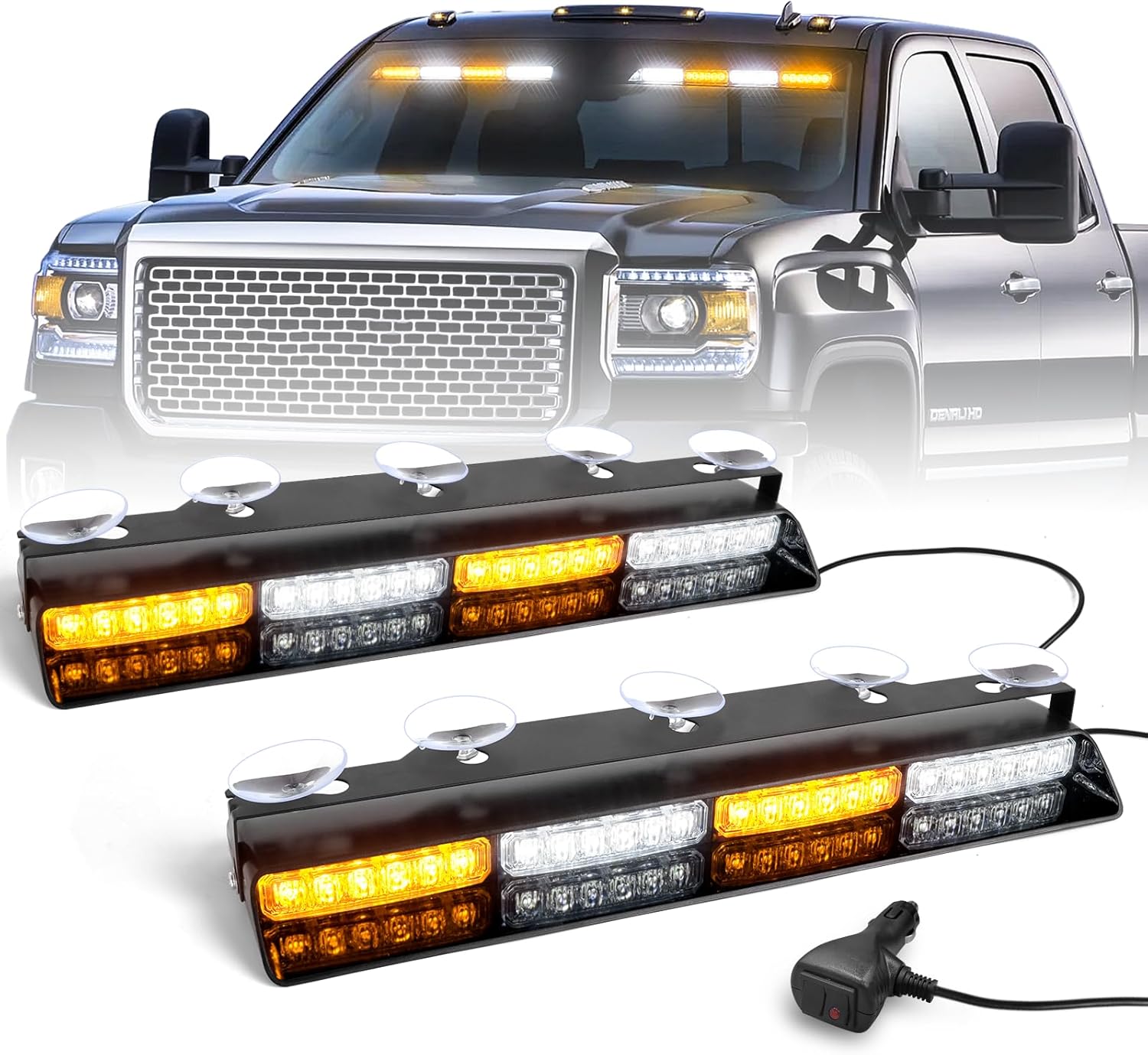 HLAUTO 6Z4J Emergency Dash Strobe Lights: 2x16.8 inch Amber White Safety Lights,...