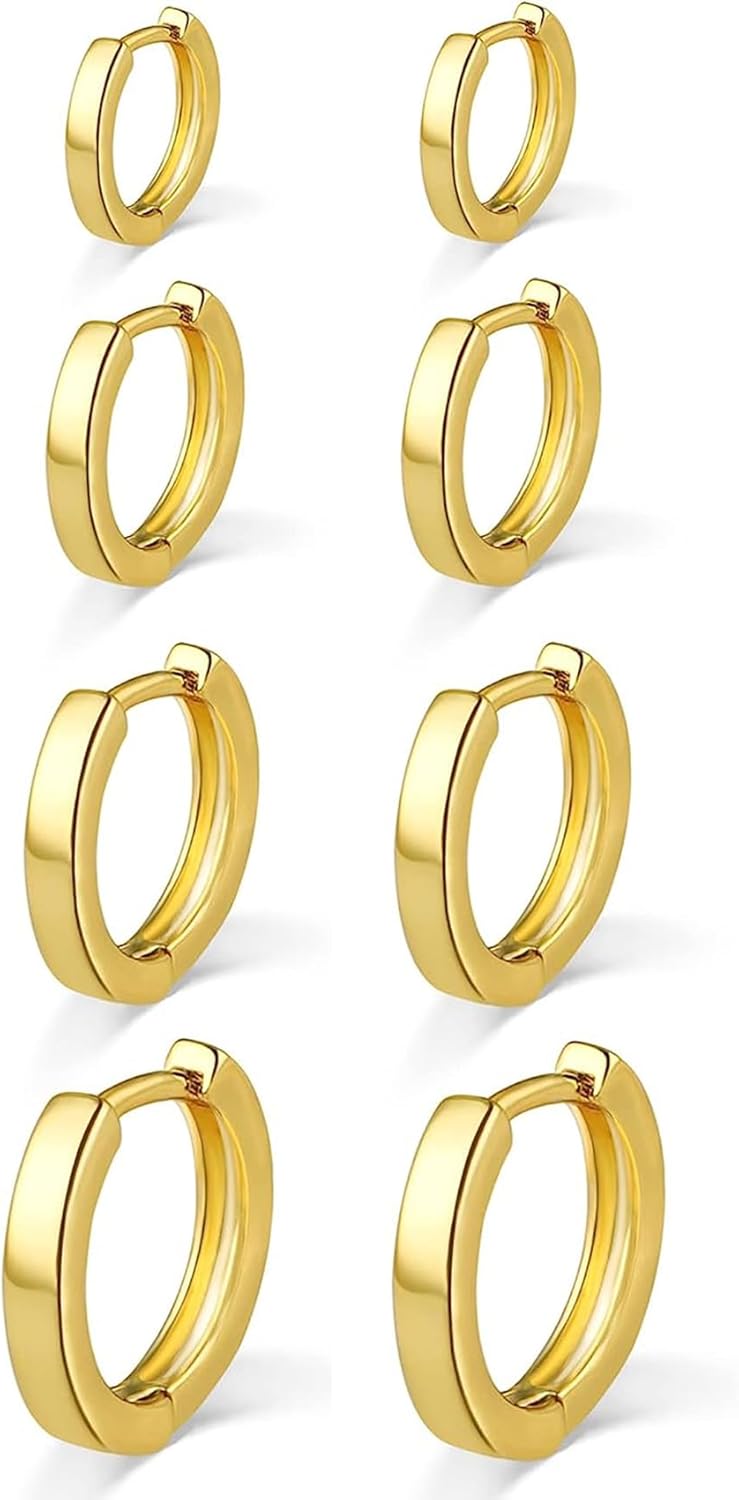 3 Pairs Sterling Silver Hoop Earrings for Women S925 Huggie Hoop Earrings With C...