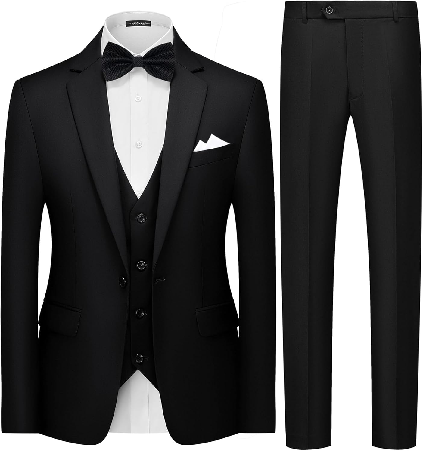 MAGE MALE Mens 3 Piece Suits Slim Fit Tuxedo Suit Set Soild Prom Wedding Suits O...