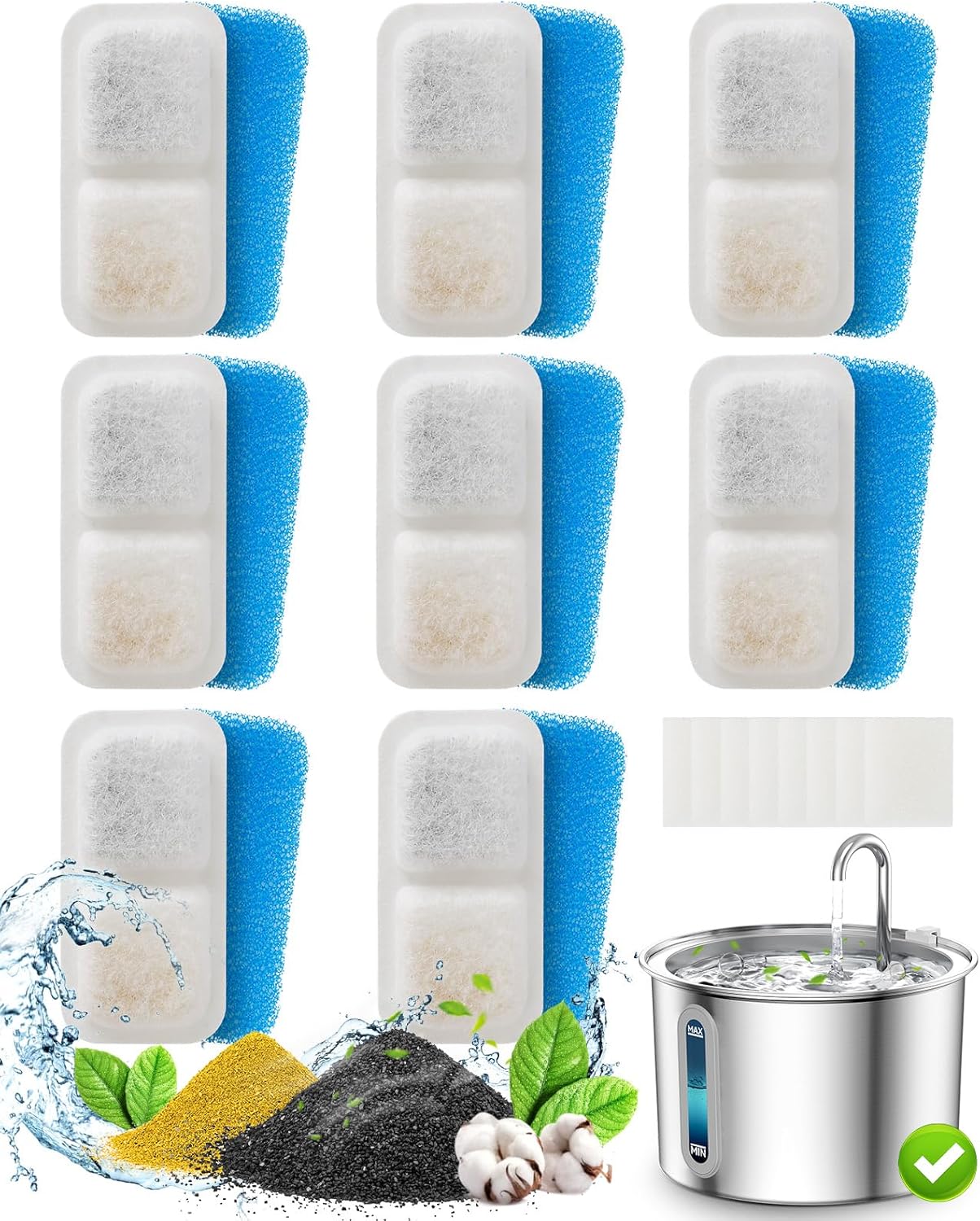 oneisall 8 Pack Replacement Filters for PWF-001 2L/67oz Cat Water Fountain Stain...