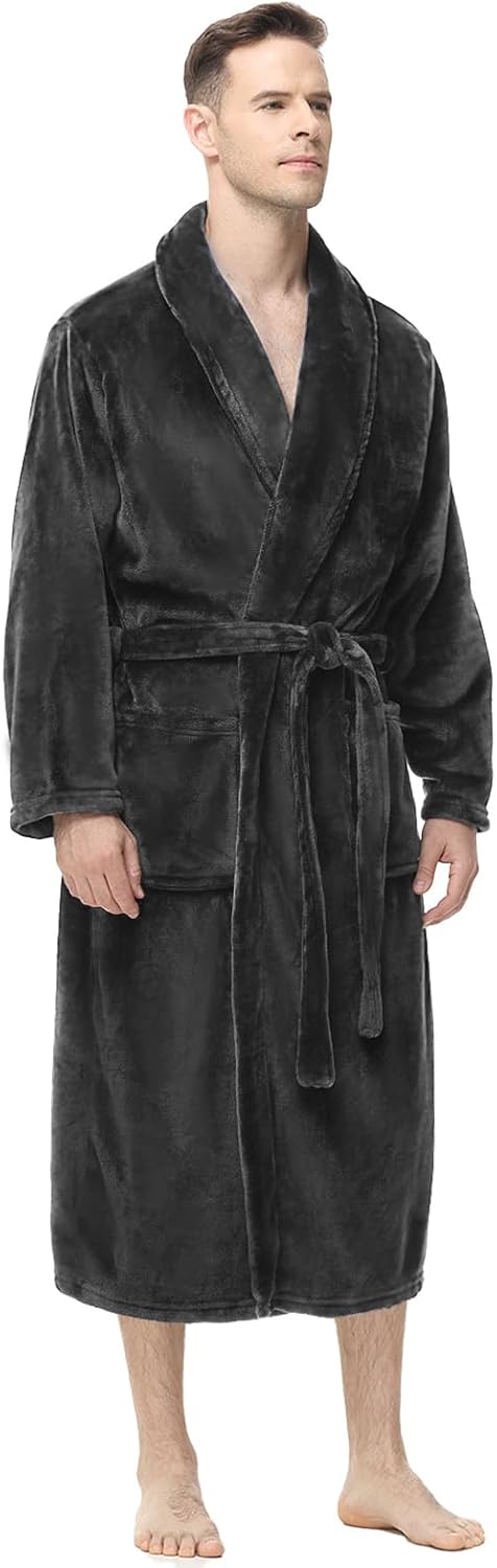 Yurhap Mens Fleece Robe, Soft Plush Robe for Men, Fluffy Bathrobe with Belt & 2...