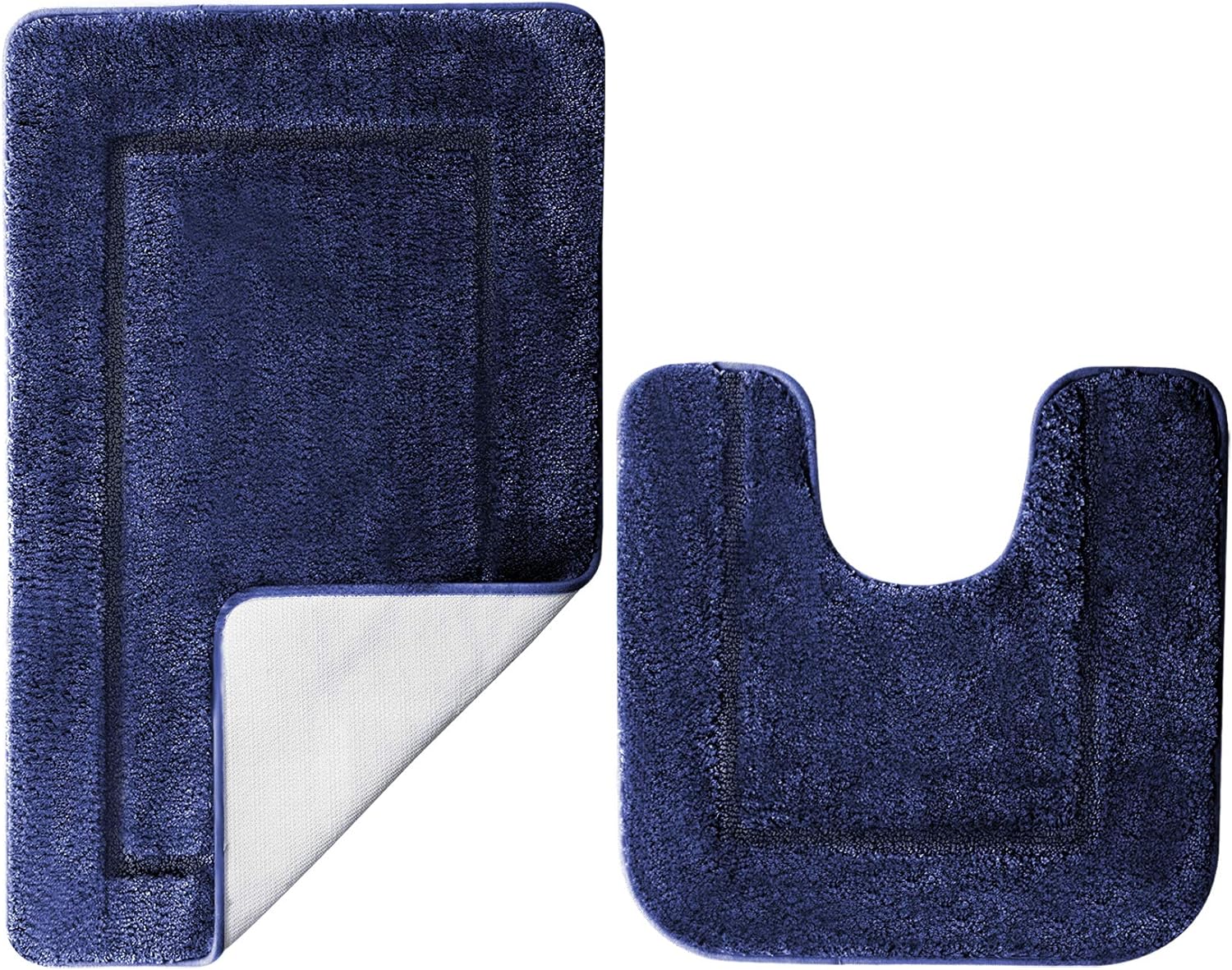 SOANNY Navy Blue Bath Mat Set of 2, High Density Soft Microfiber Non-Slip Bathro...