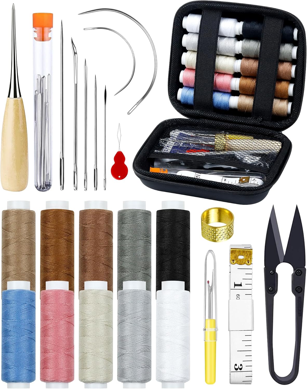 PLANTIONAL Upholstery Repair Sewing Kit: 47 Pieces Heavy Duty Sewing Kit with Se...