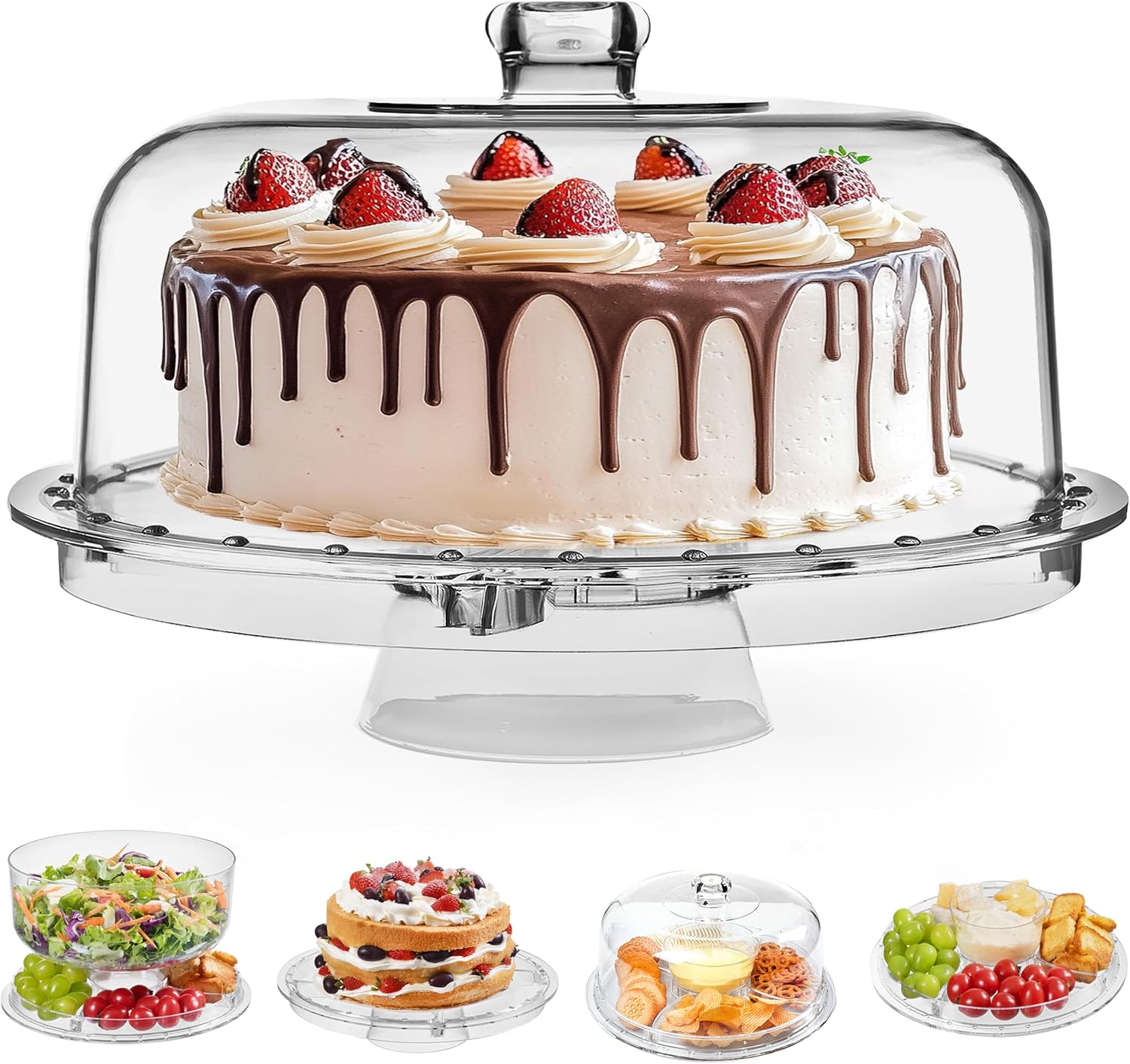 HBlife Cake Stand with Acrylic Dome Cover (12.2"), Multifunctional Serving Cooki...