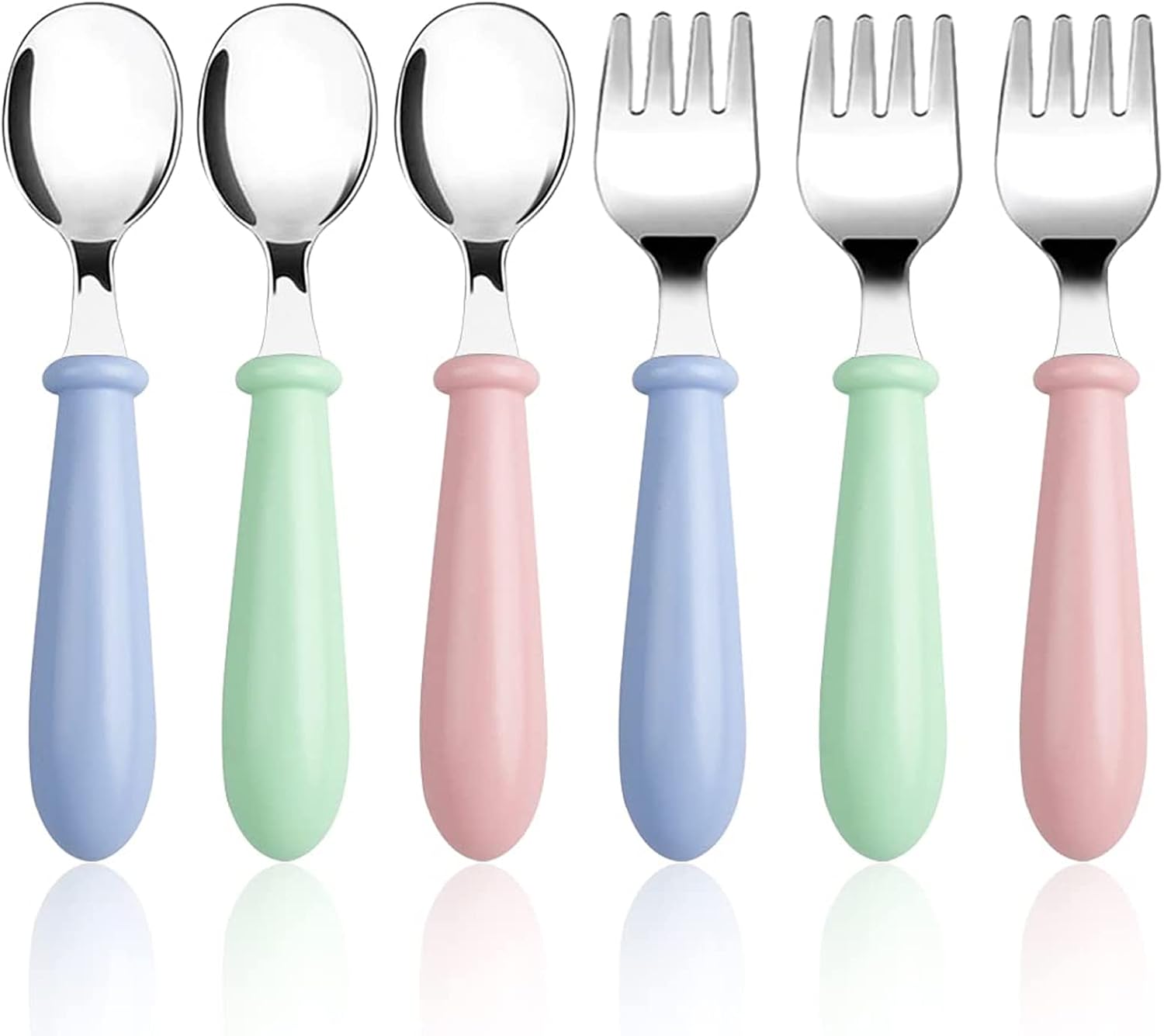 Lanjue 3 Set/6 PCS Baby Fork and Spoon, Toddler Utensils Stainless Steel Forks S...